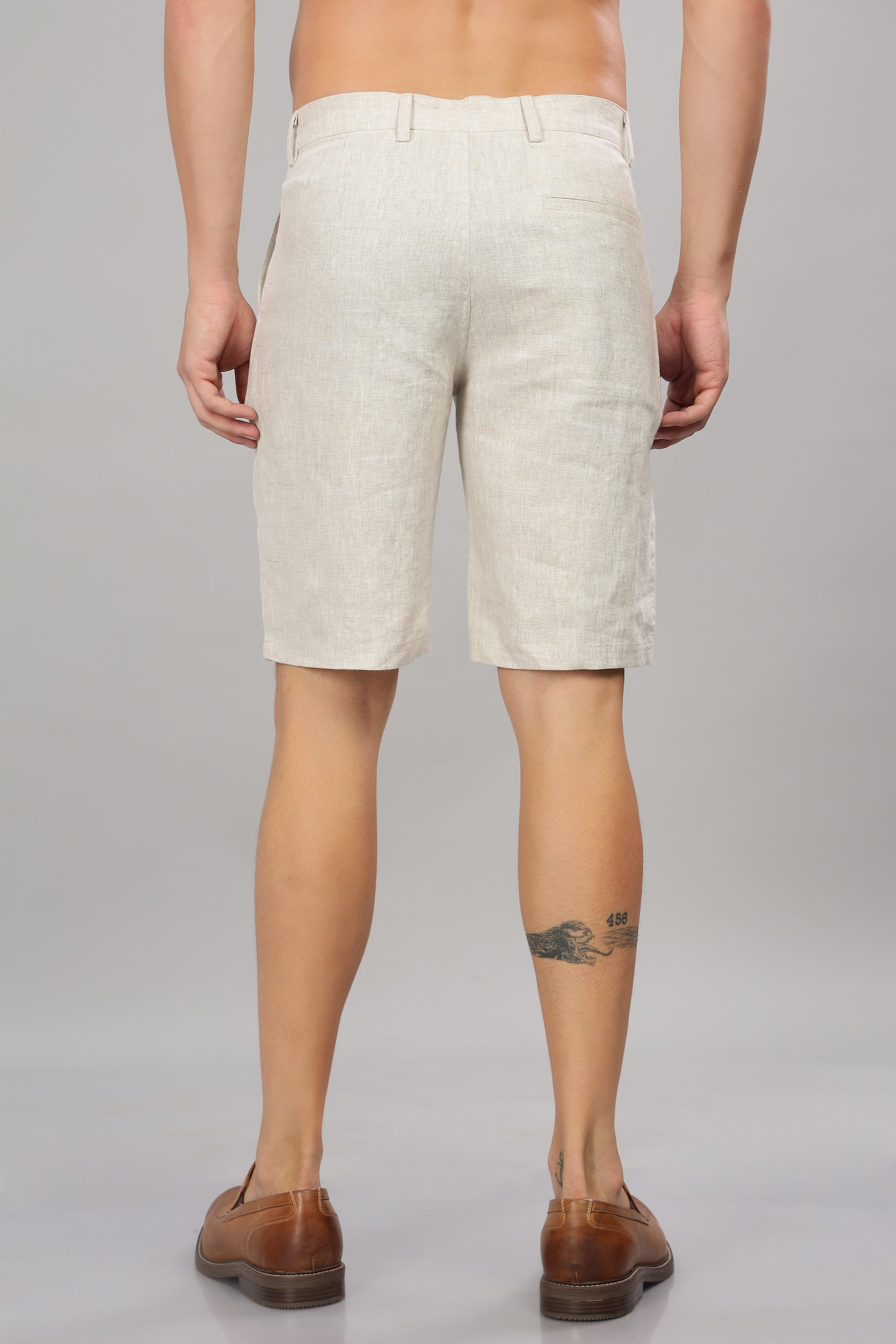 FREN PURE LINEN LIGHT BEIGE END-ON-END SHORTS