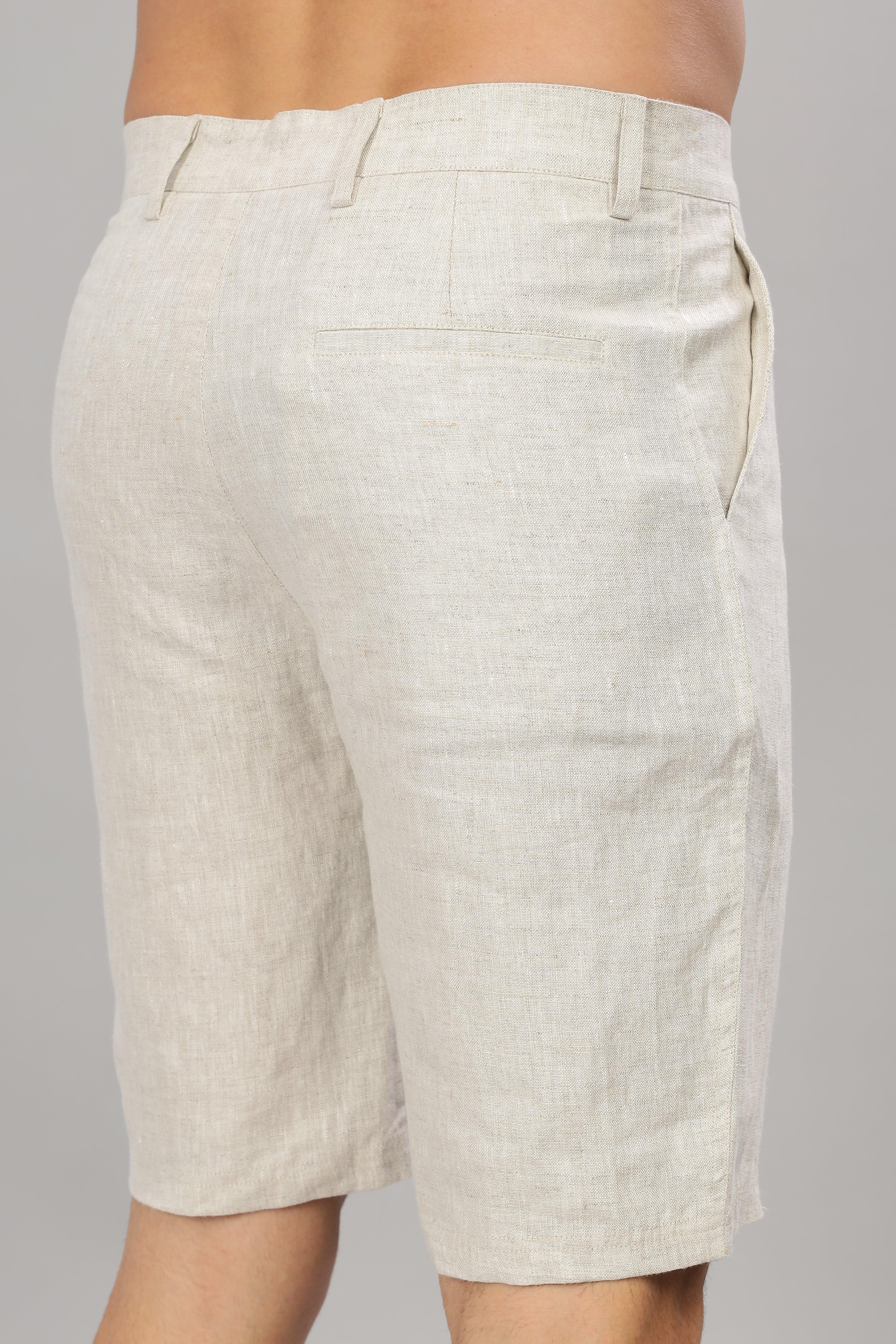 FREN PURE LINEN LIGHT BEIGE END-ON-END SHORTS
