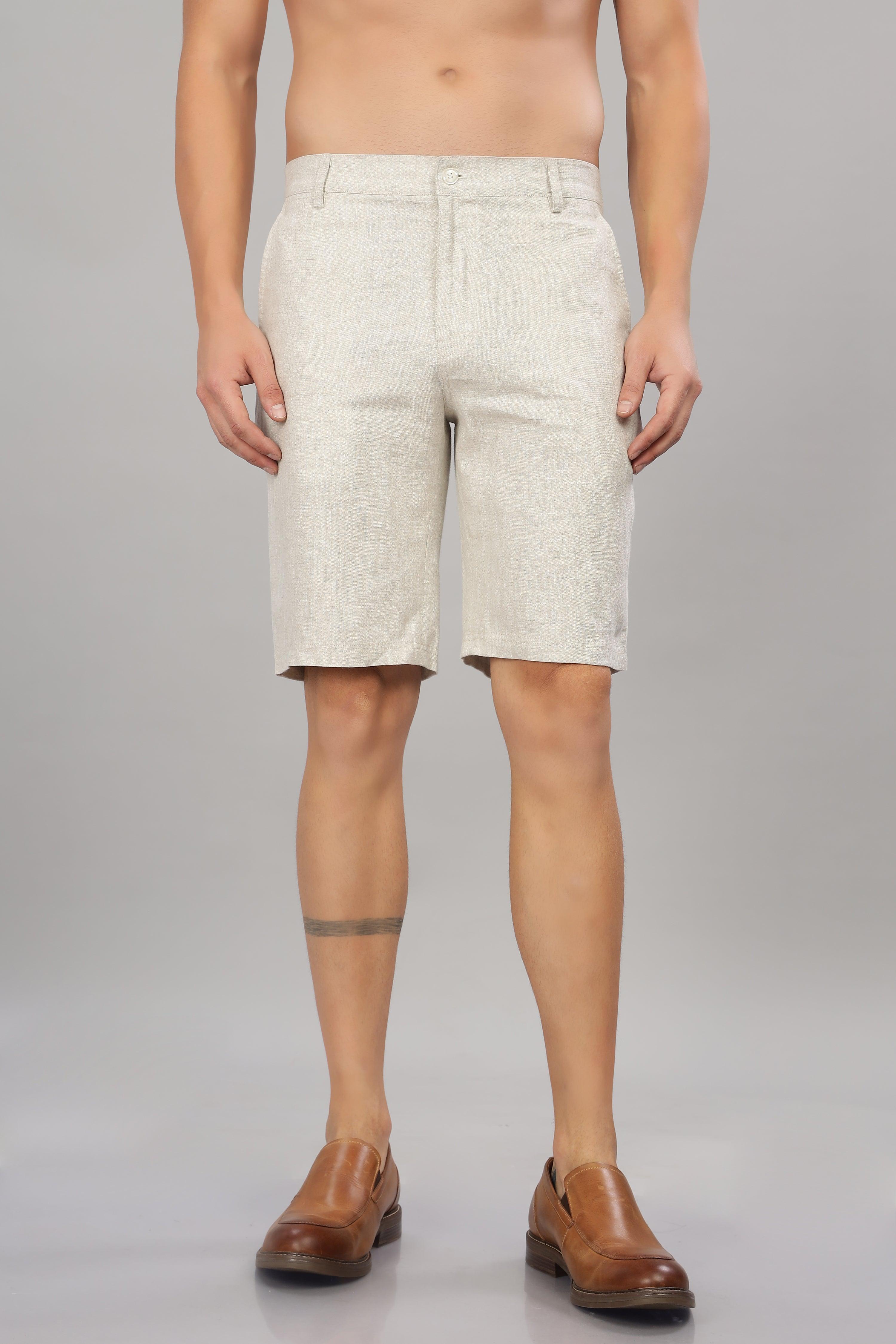 FREN PURE LINEN LIGHT BEIGE END-ON-END SHORTS