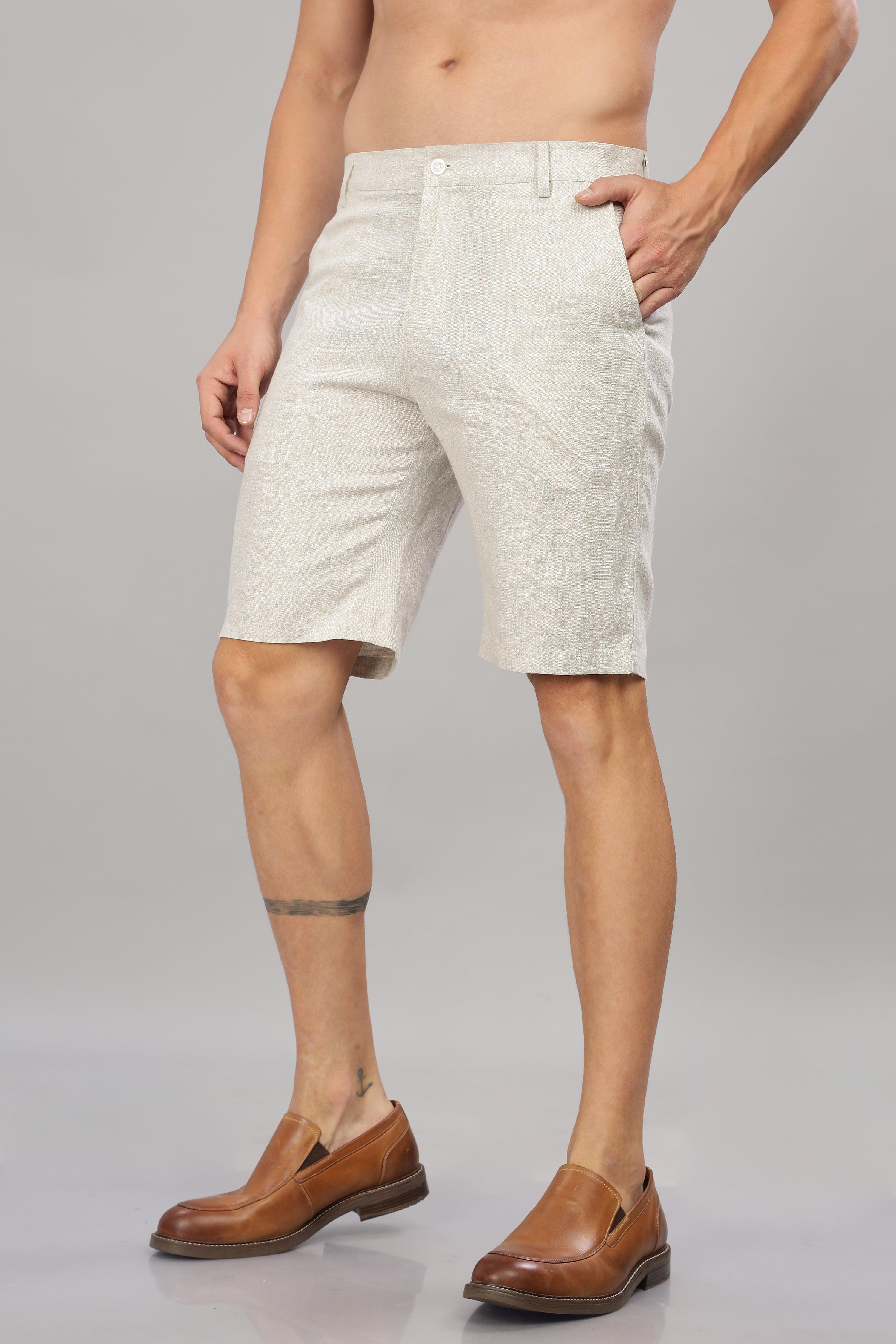 FREN PURE LINEN LIGHT BEIGE END-ON-END SHORTS