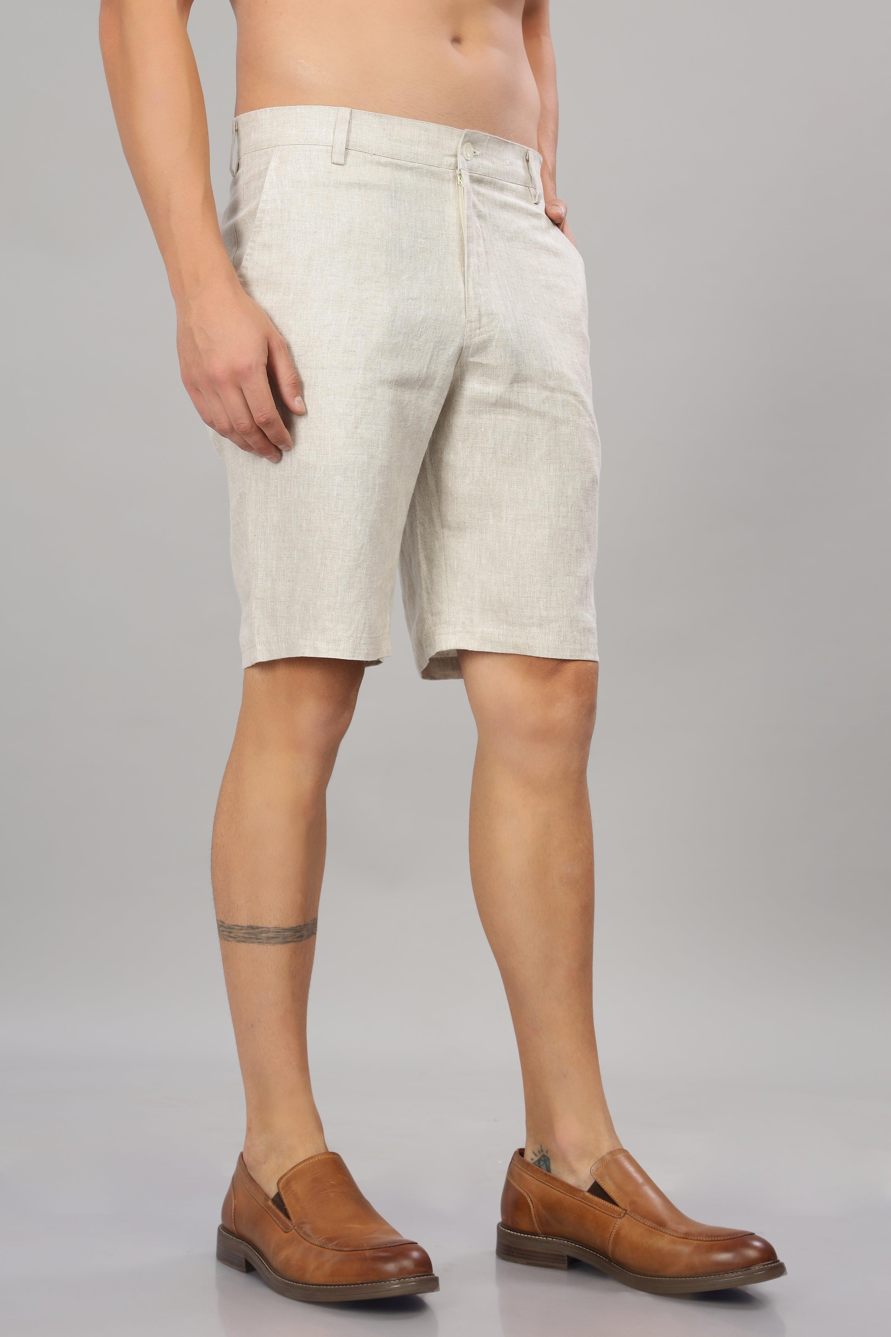 FREN PURE LINEN LIGHT BEIGE END-ON-END SHORTS