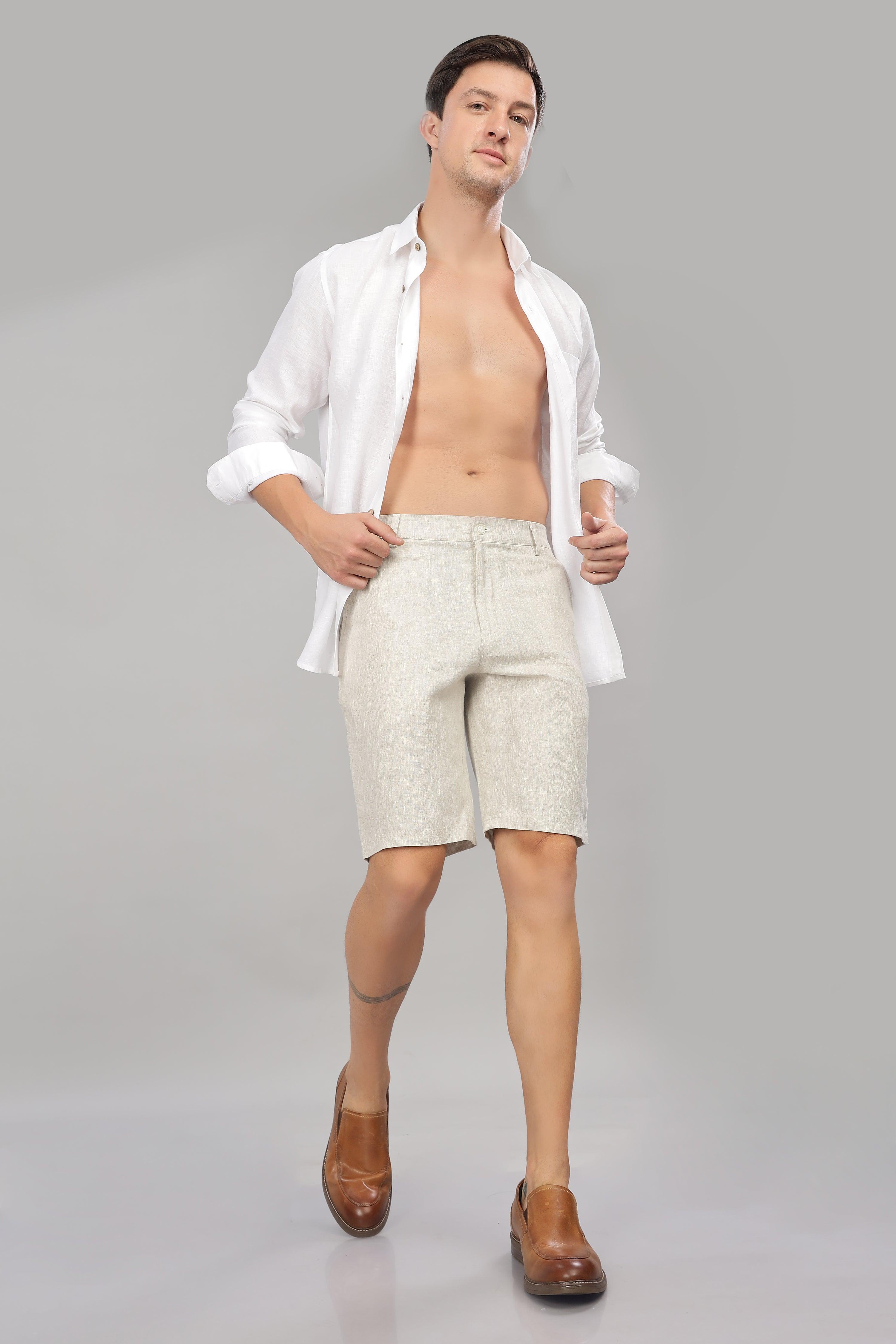 FREN PURE LINEN LIGHT BEIGE END-ON-END SHORTS