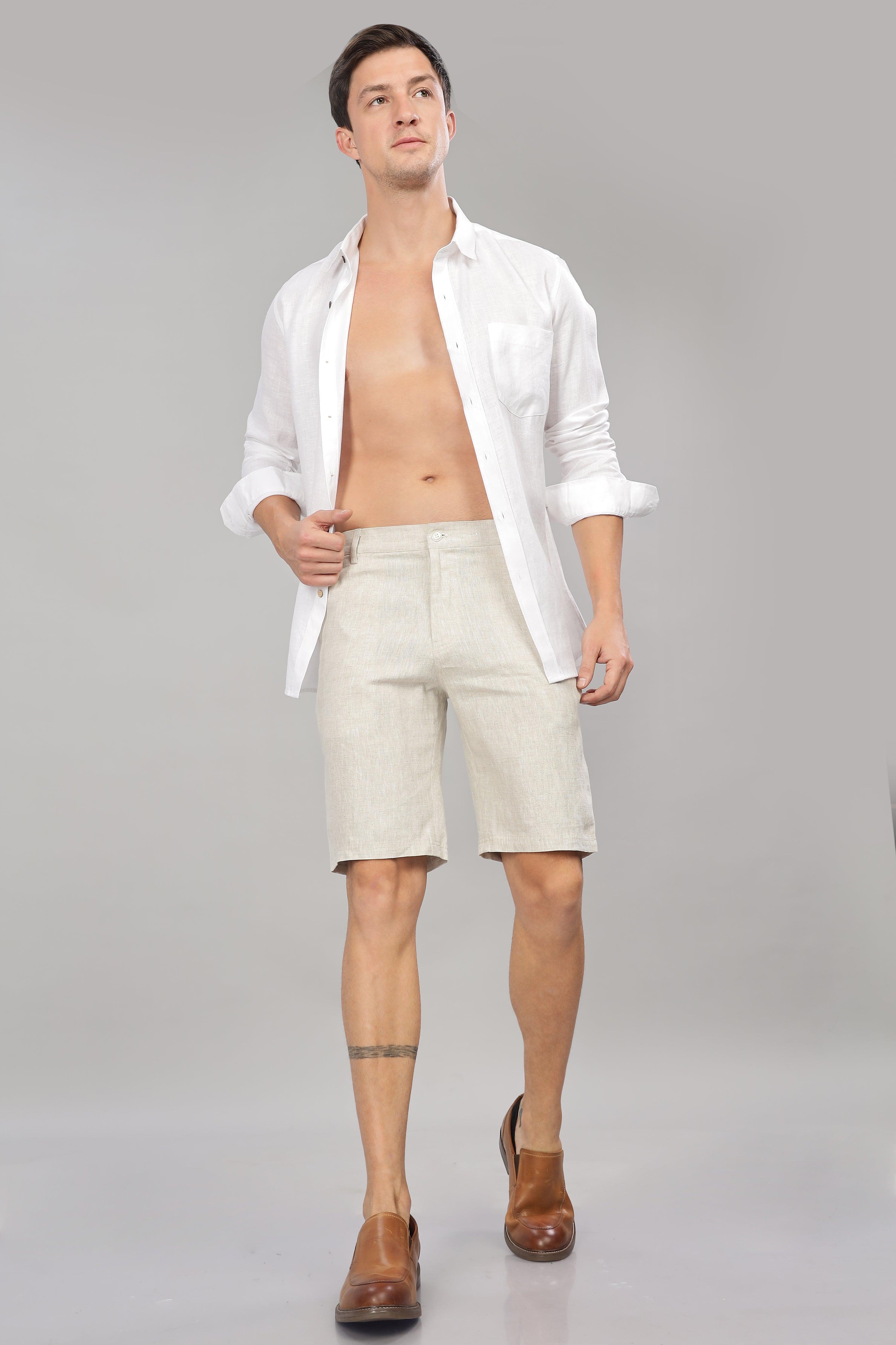 FREN PURE LINEN LIGHT BEIGE END-ON-END SHORTS