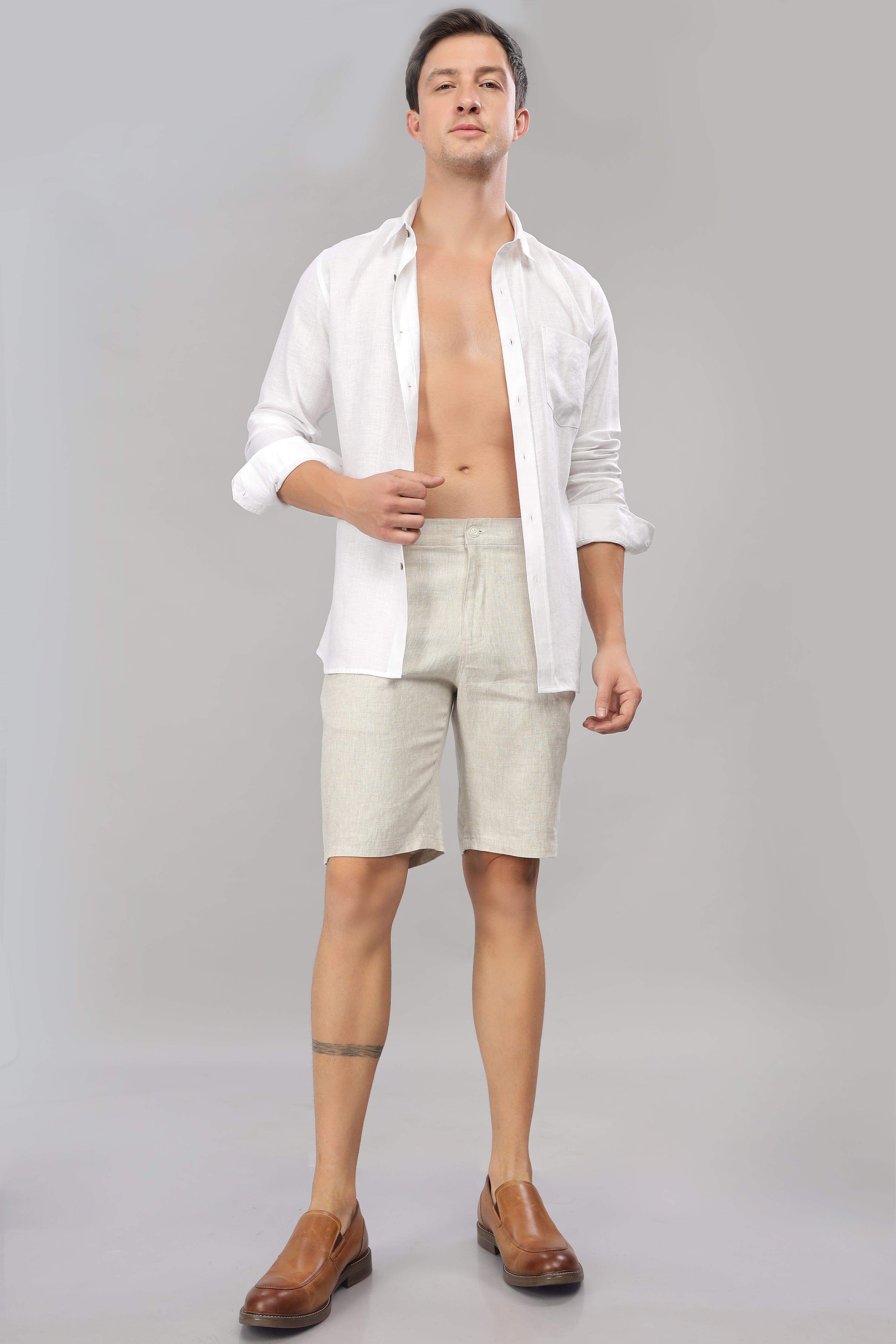 FREN PURE LINEN LIGHT BEIGE END-ON-END SHORTS