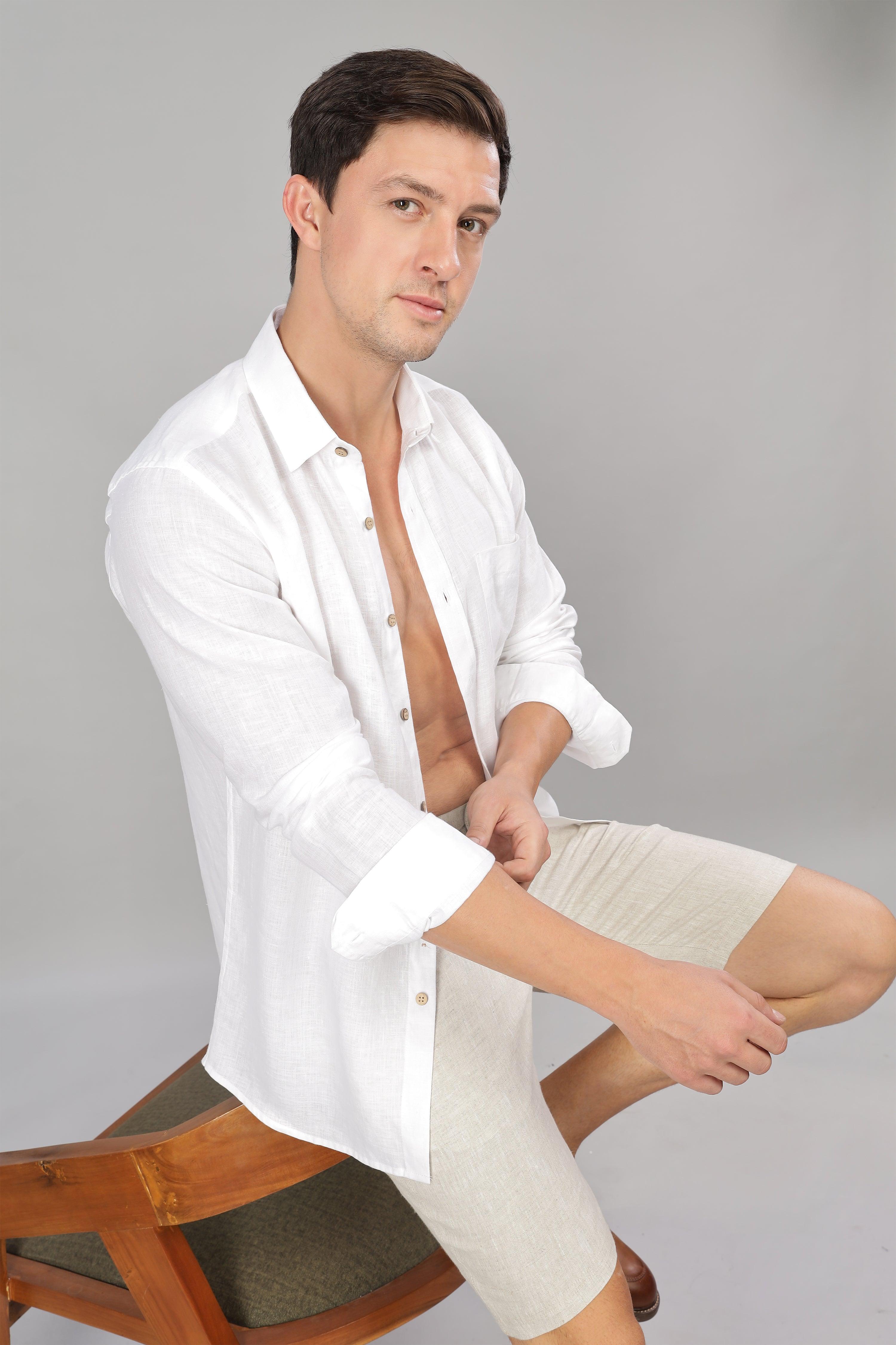 FREN PURE LINEN LIGHT BEIGE END-ON-END SHORTS