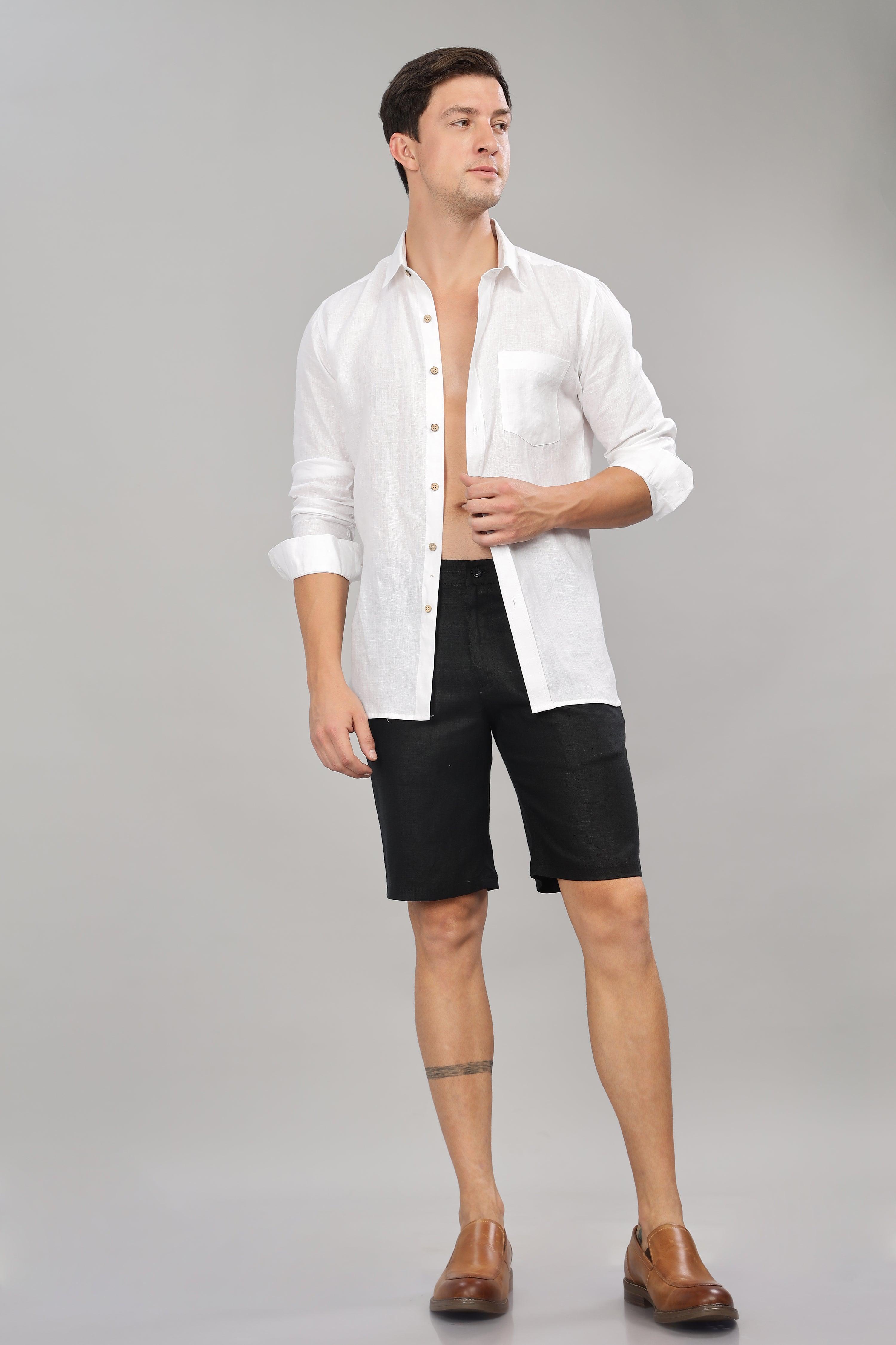FREN PURE LINEN BLACK SHORTS