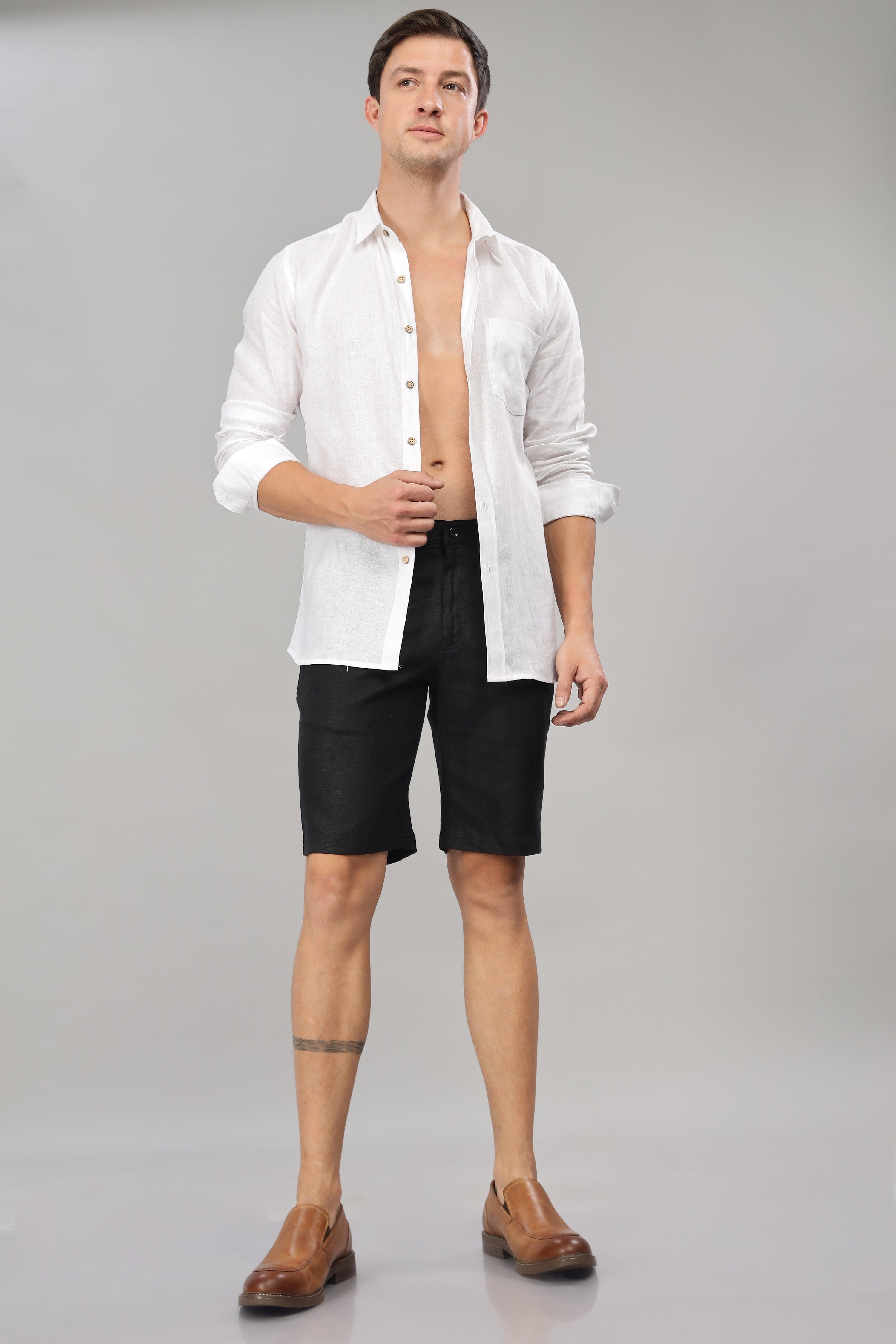 FREN PURE LINEN BLACK SHORTS