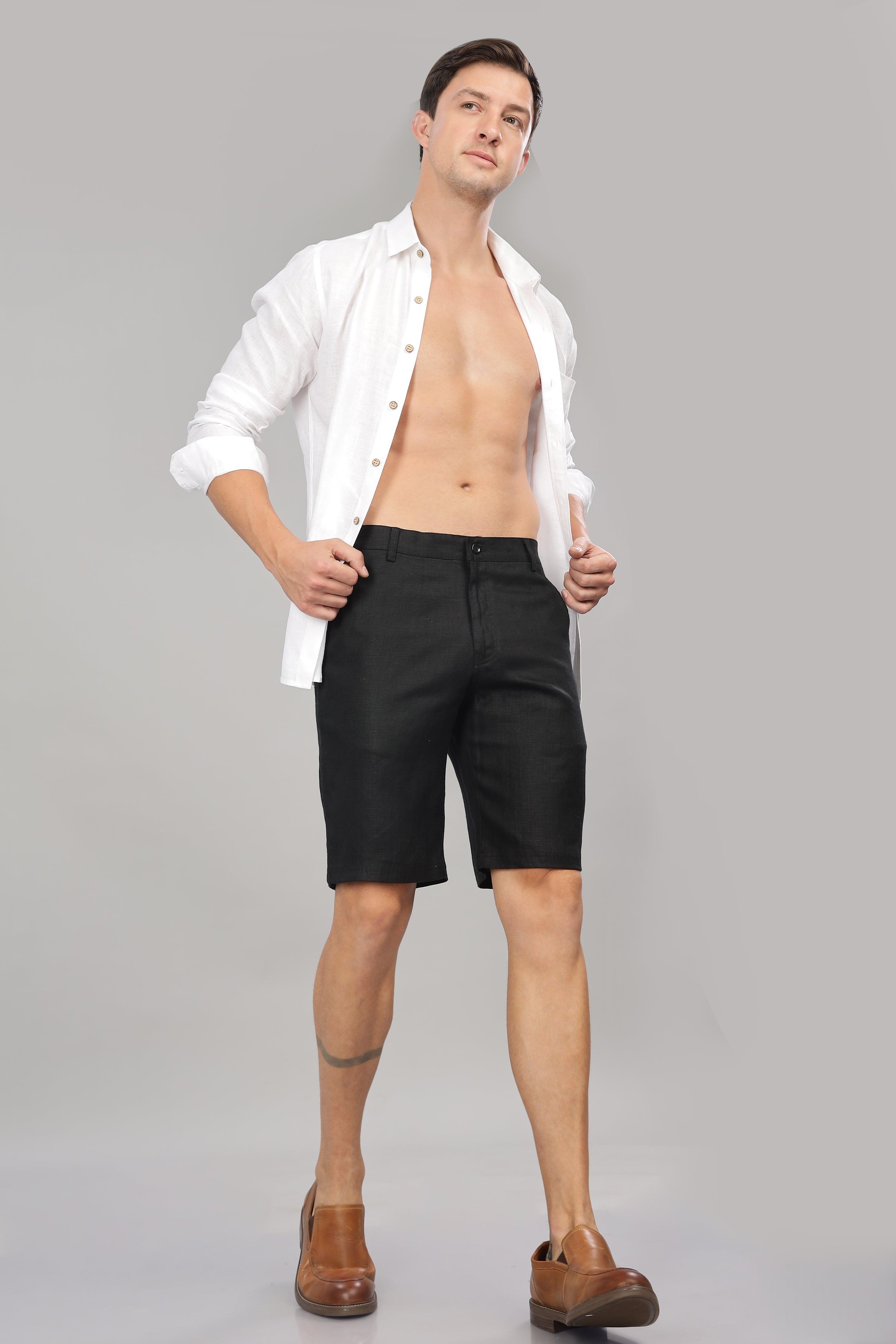 FREN PURE LINEN BLACK SHORTS