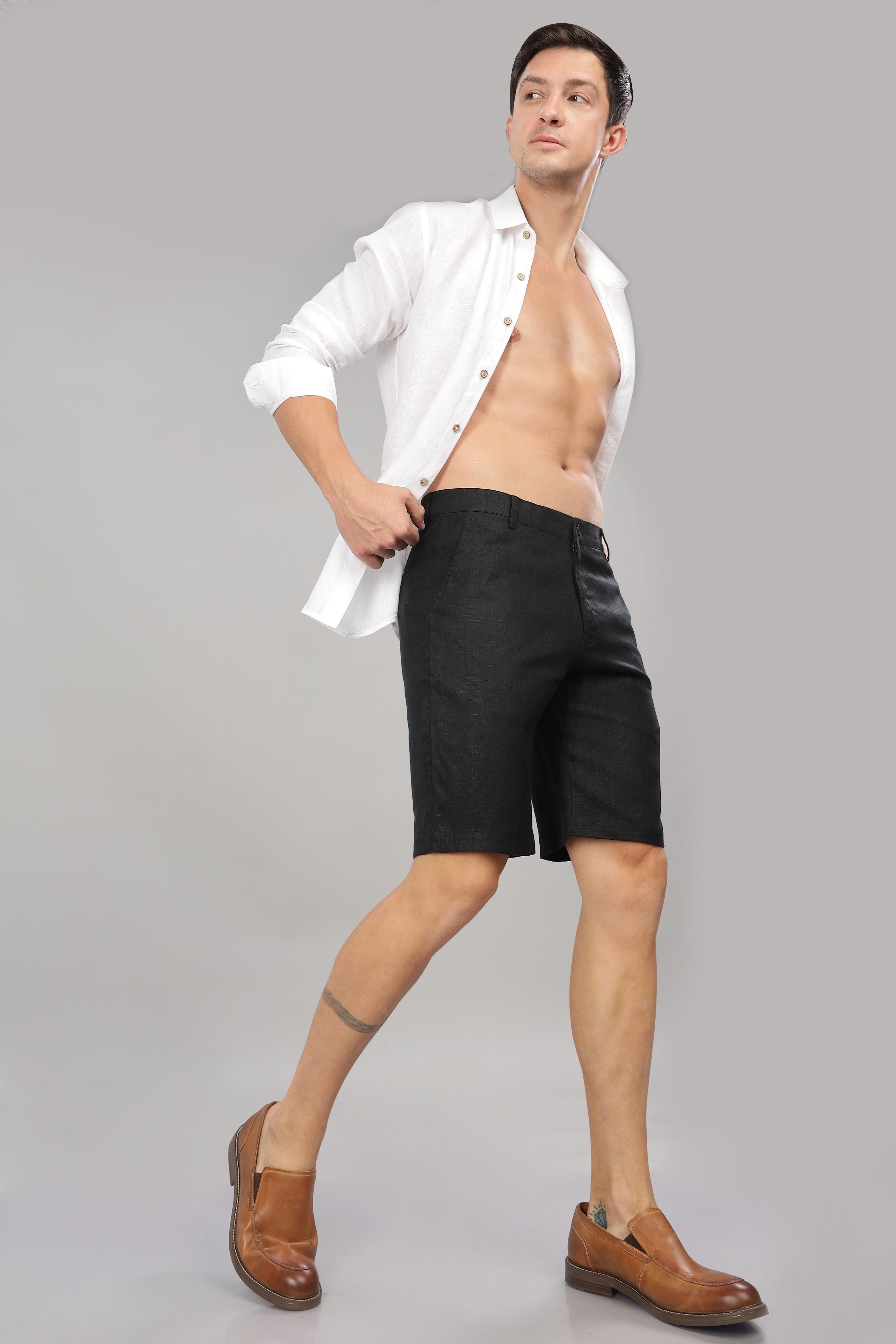 FREN PURE LINEN BLACK SHORTS