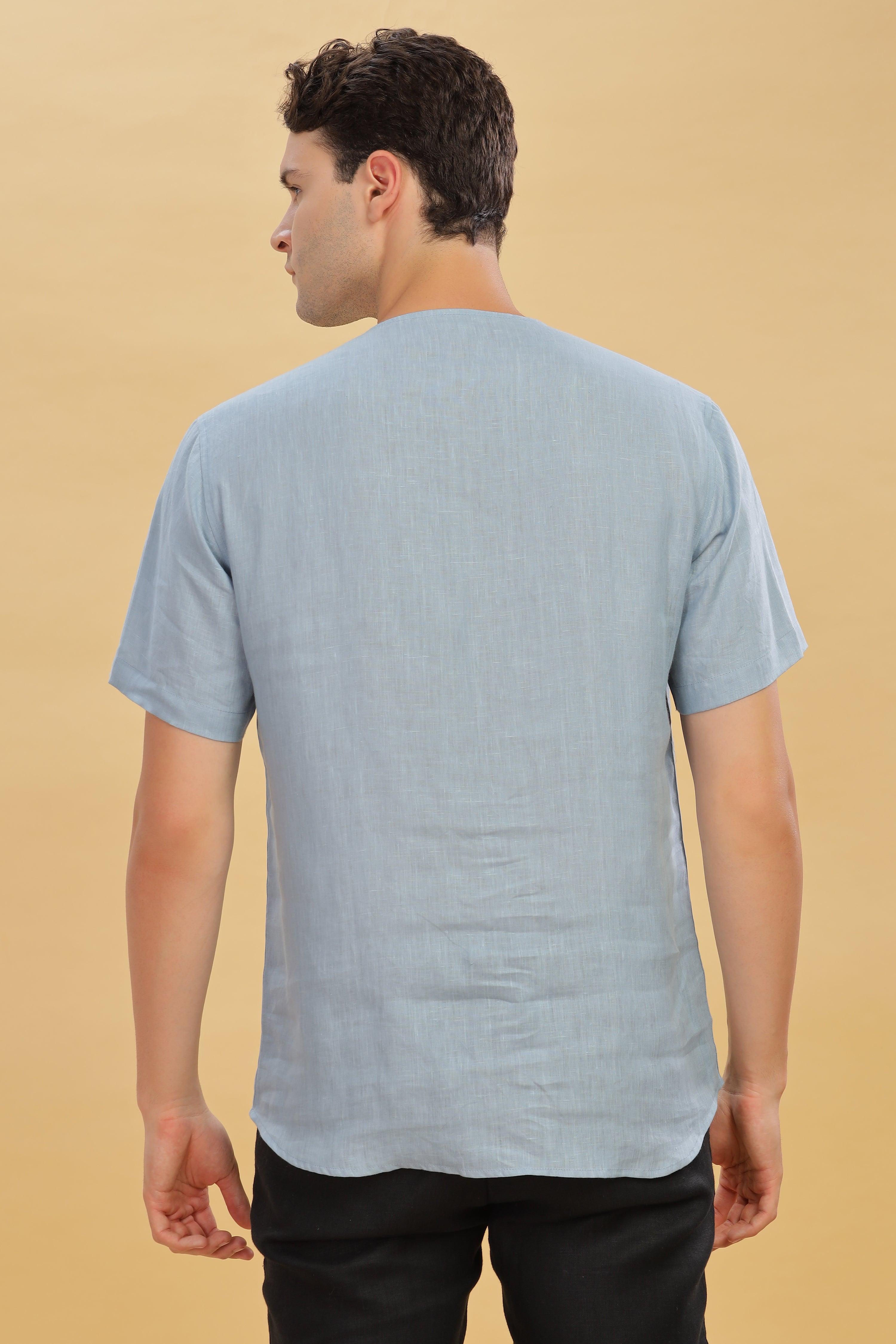 RAY - Pure French Linen Light Blue Grey T-Shirt