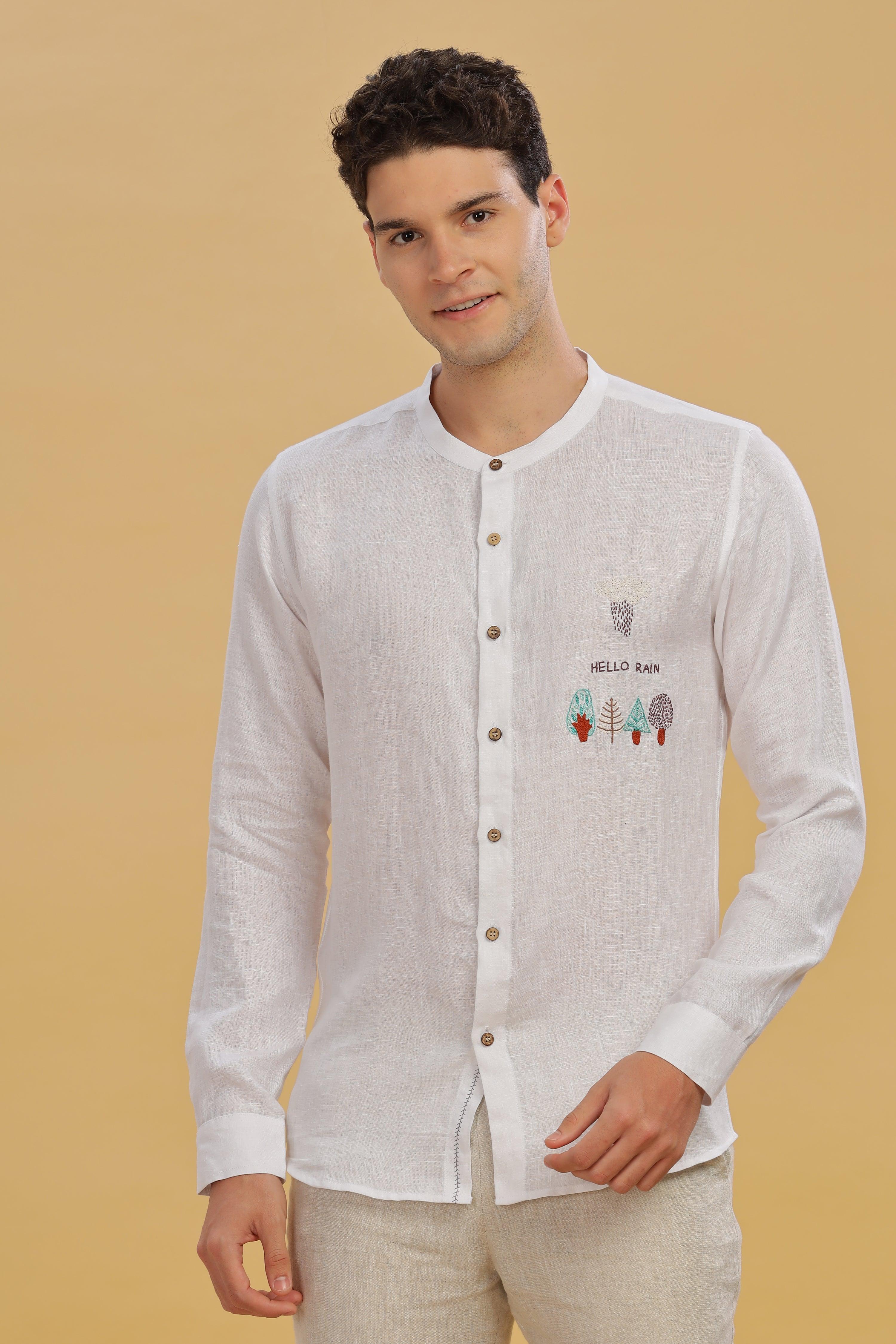 CIEL - Pure Linen Embroidered White Shirt