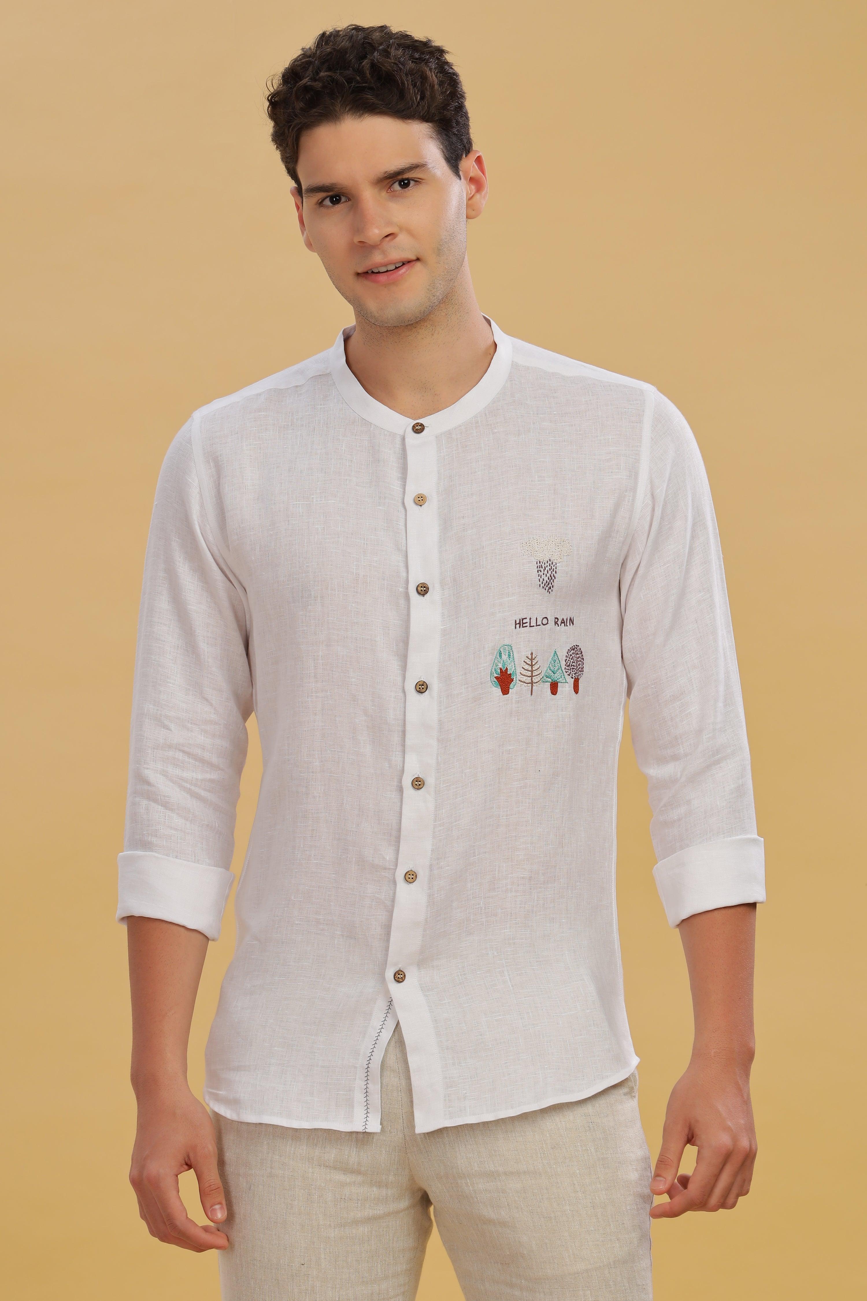 CIEL - Pure Linen Embroidered White Shirt