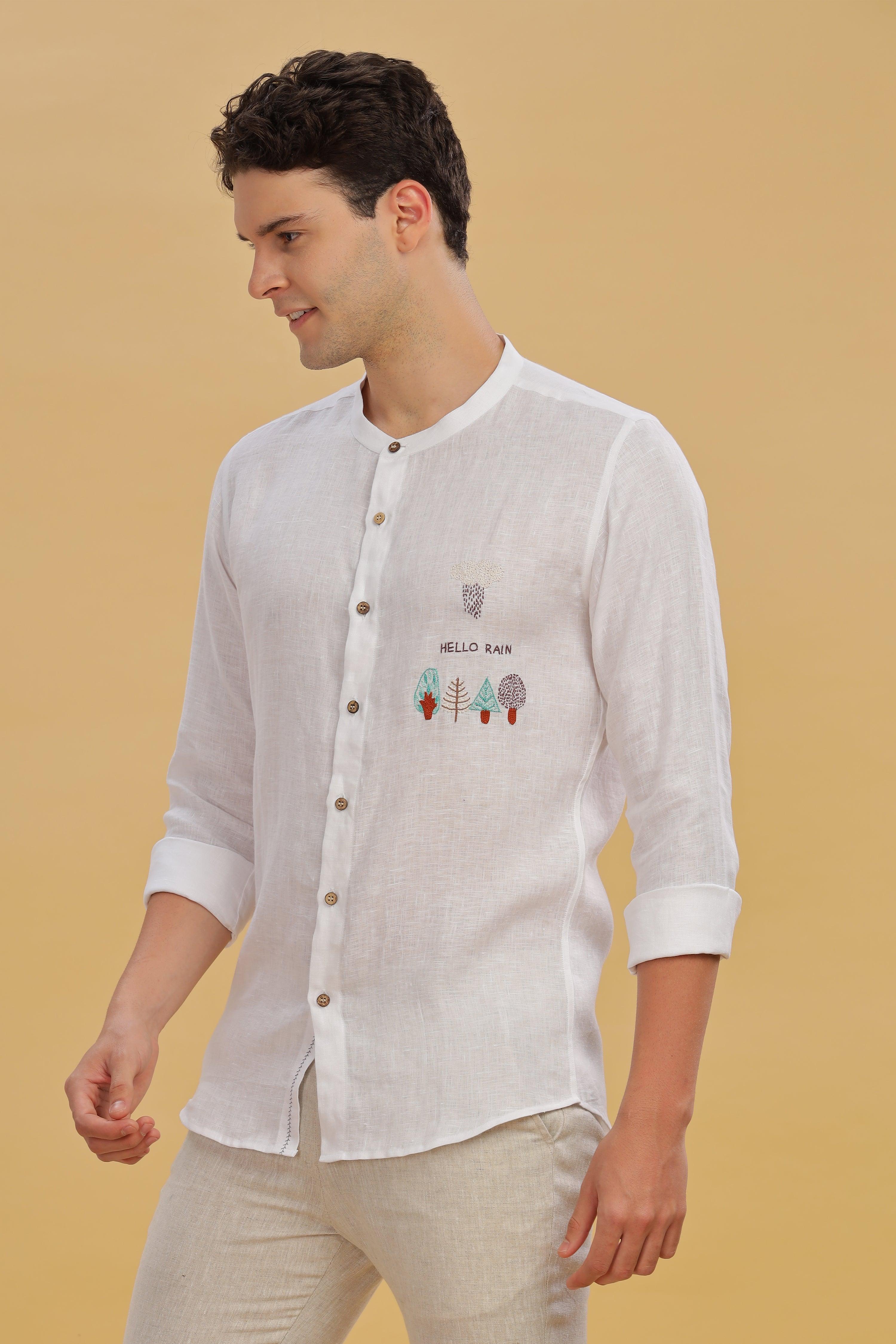 CIEL - Pure Linen Embroidered White Shirt