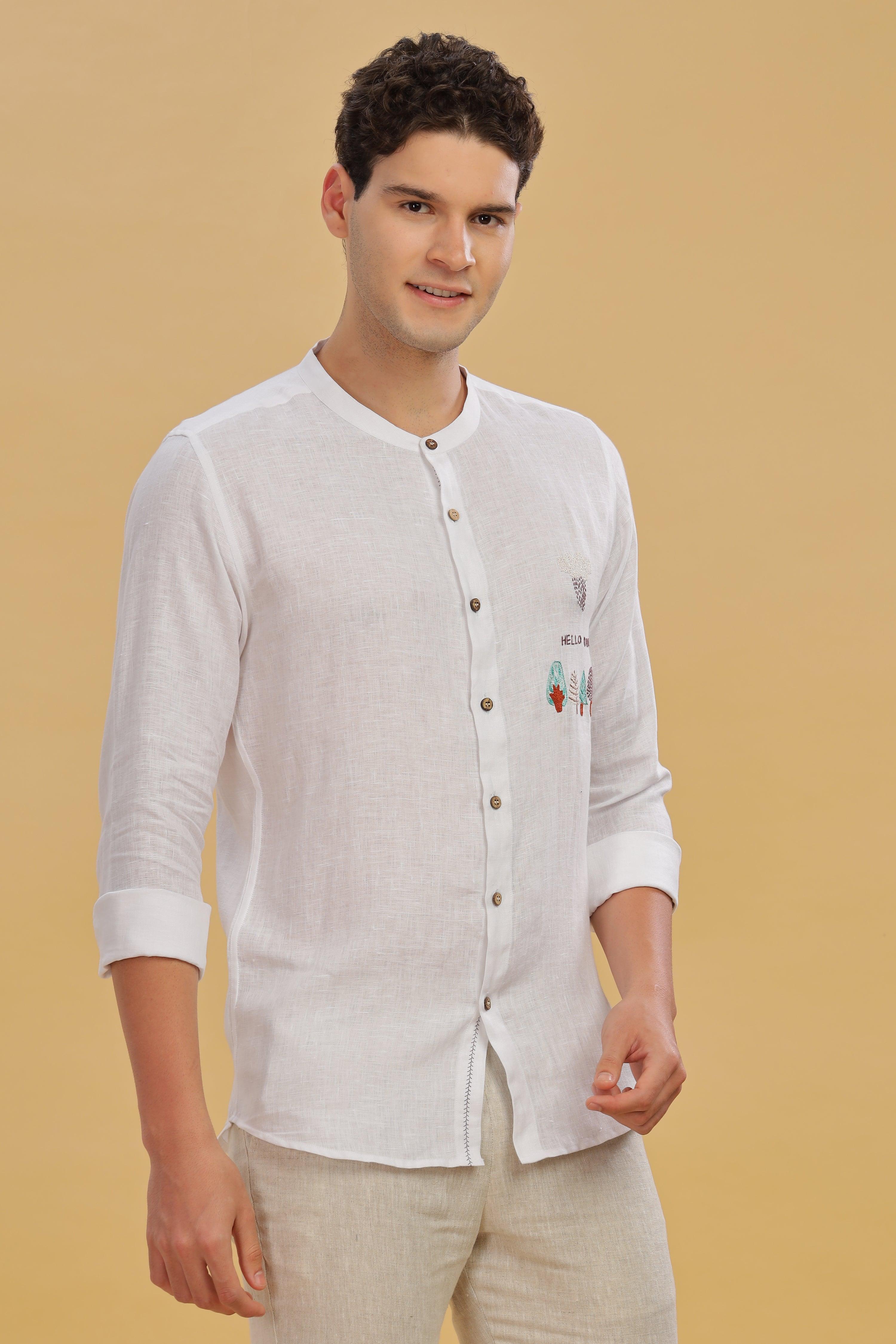 CIEL - Pure Linen Embroidered White Shirt