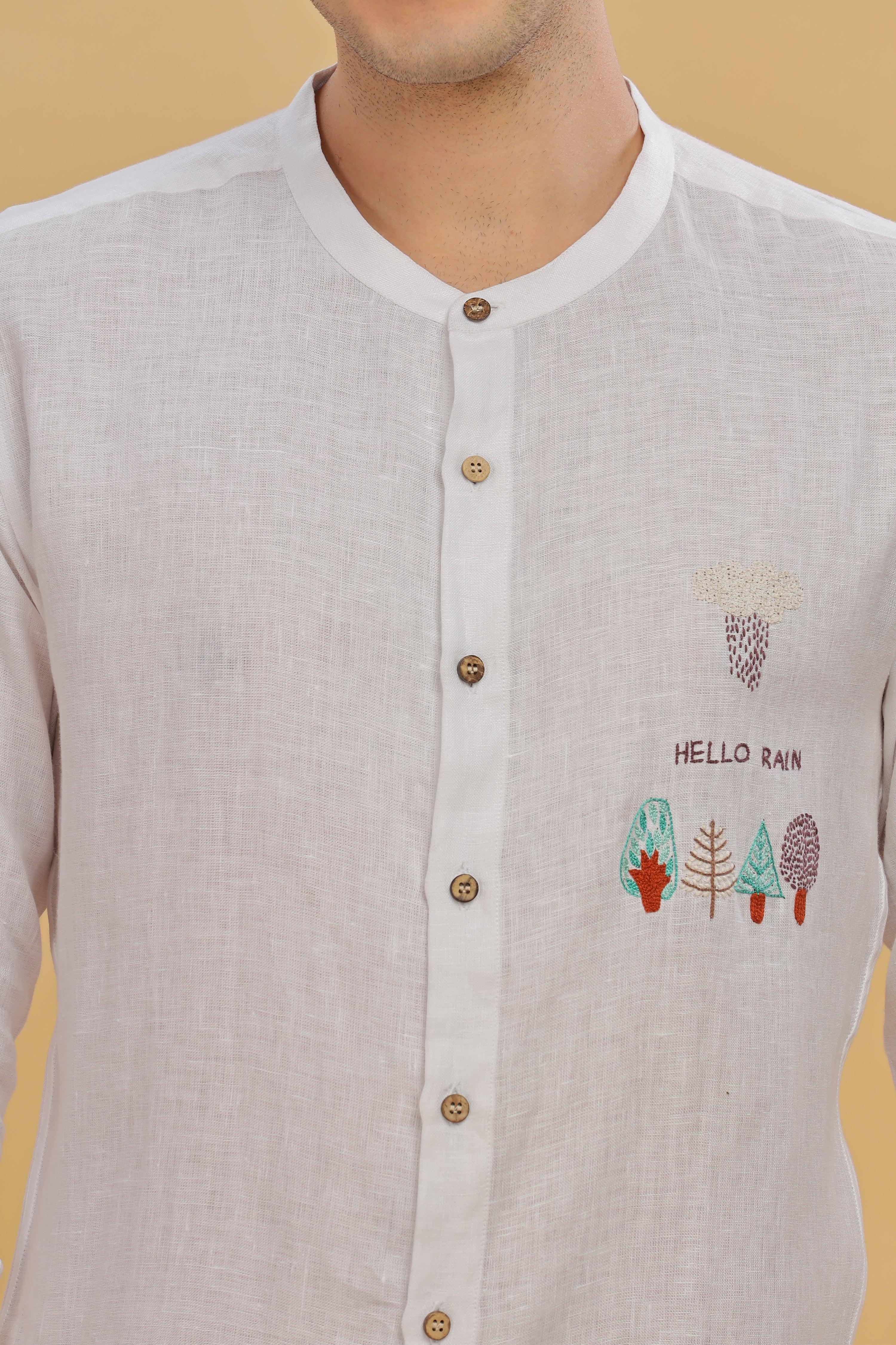 CIEL - Pure Linen Embroidered White Shirt