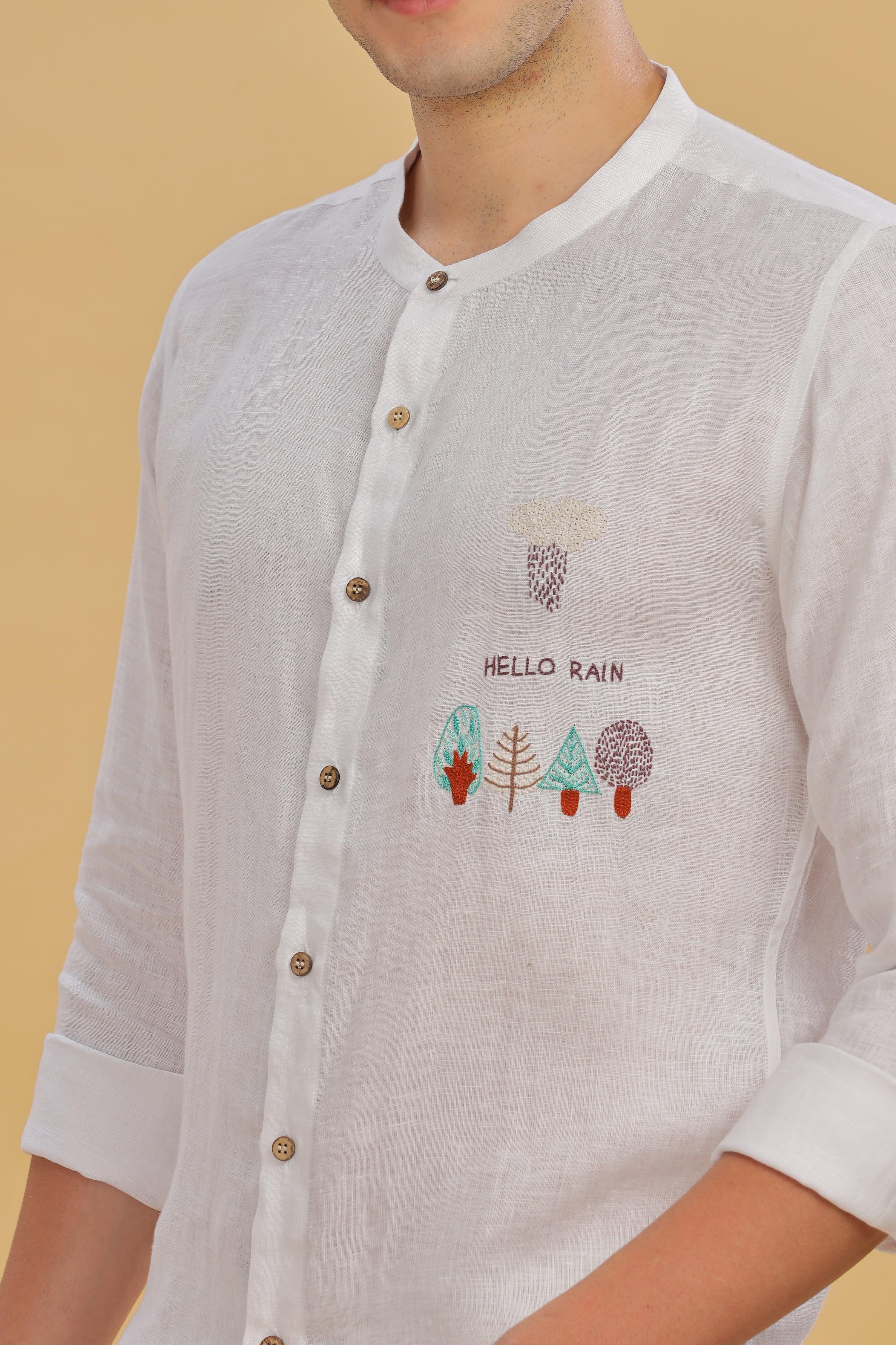 CIEL - Pure Linen Embroidered White Shirt