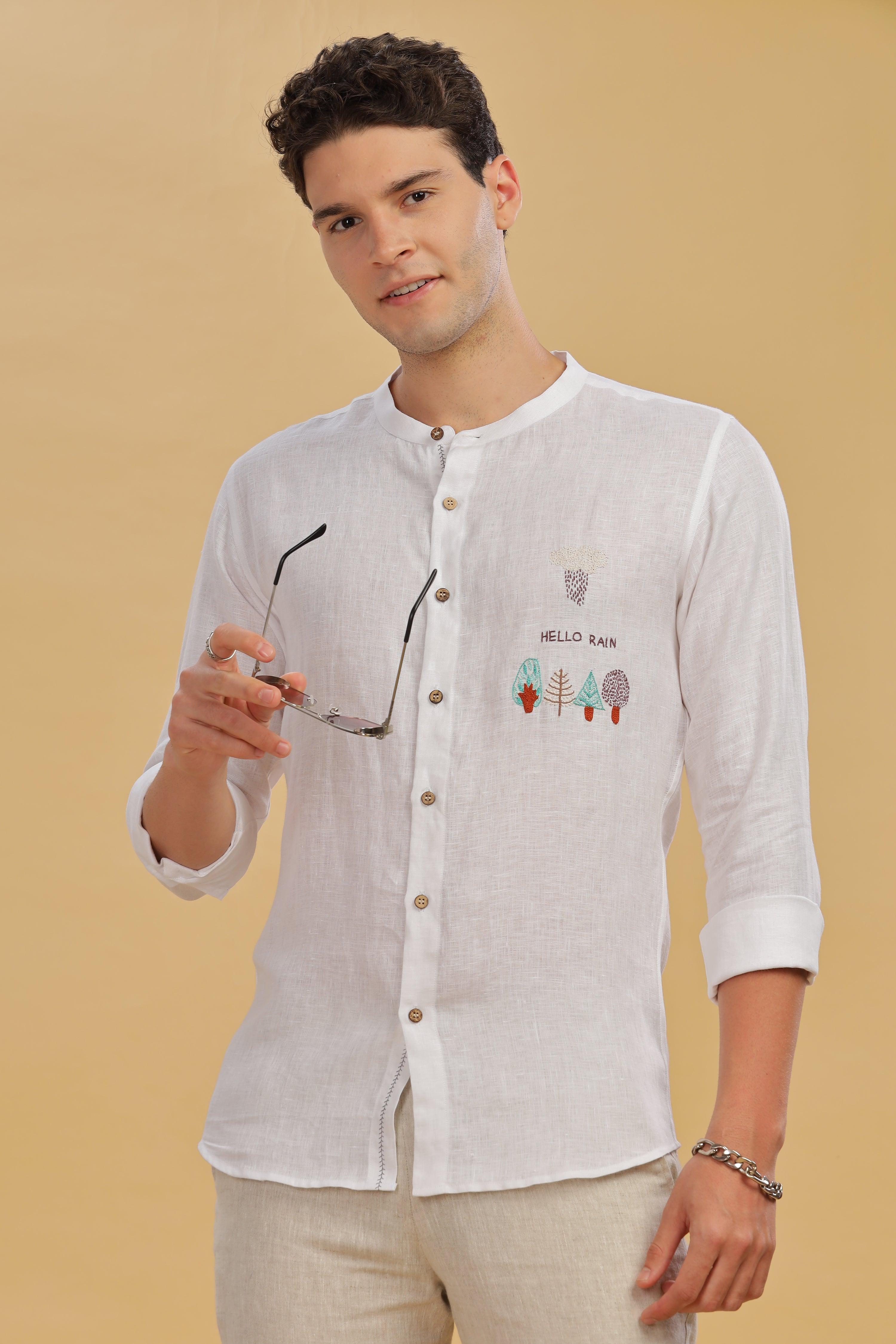 CIEL - Pure Linen Embroidered White Shirt
