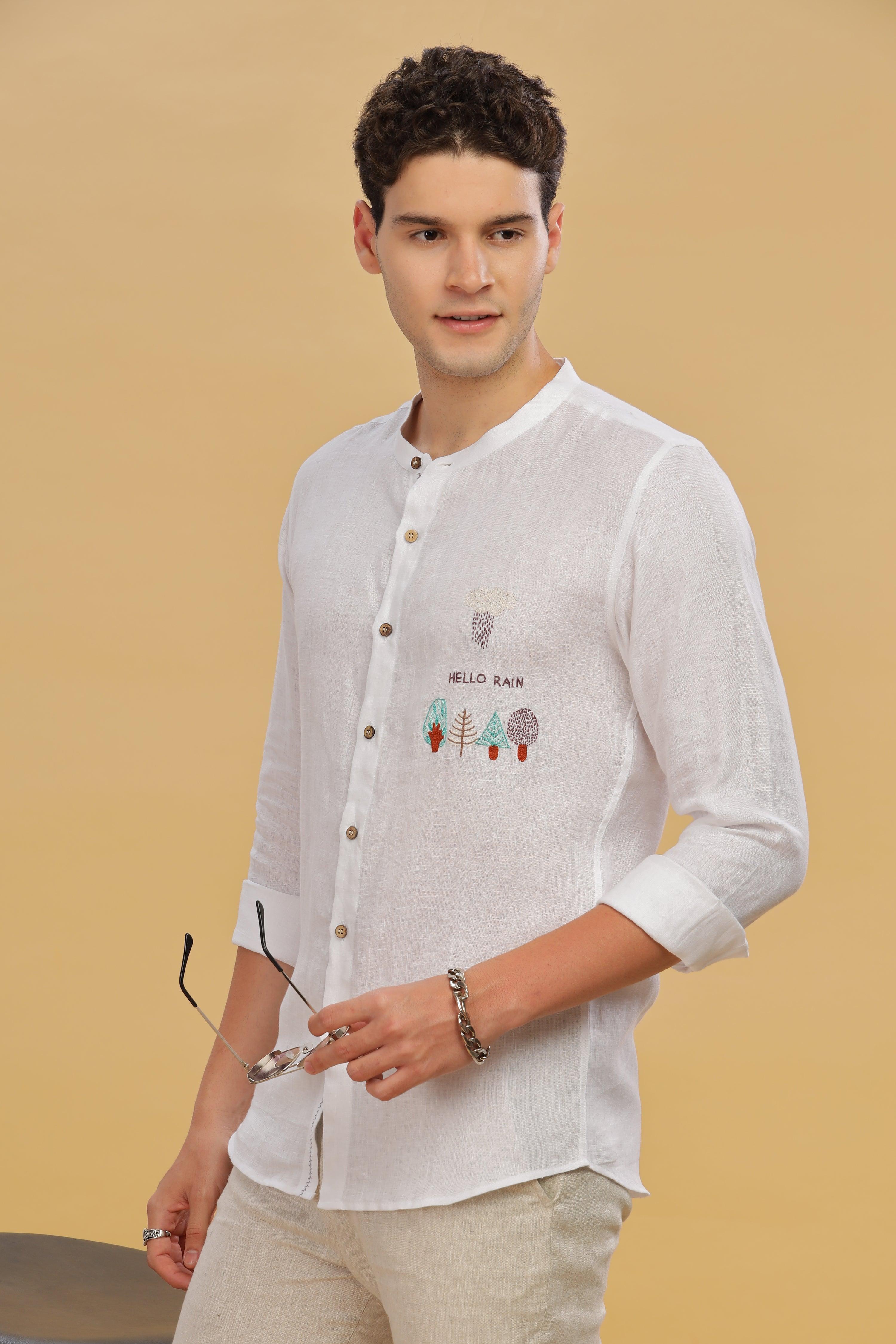 CIEL - Pure Linen Embroidered White Shirt
