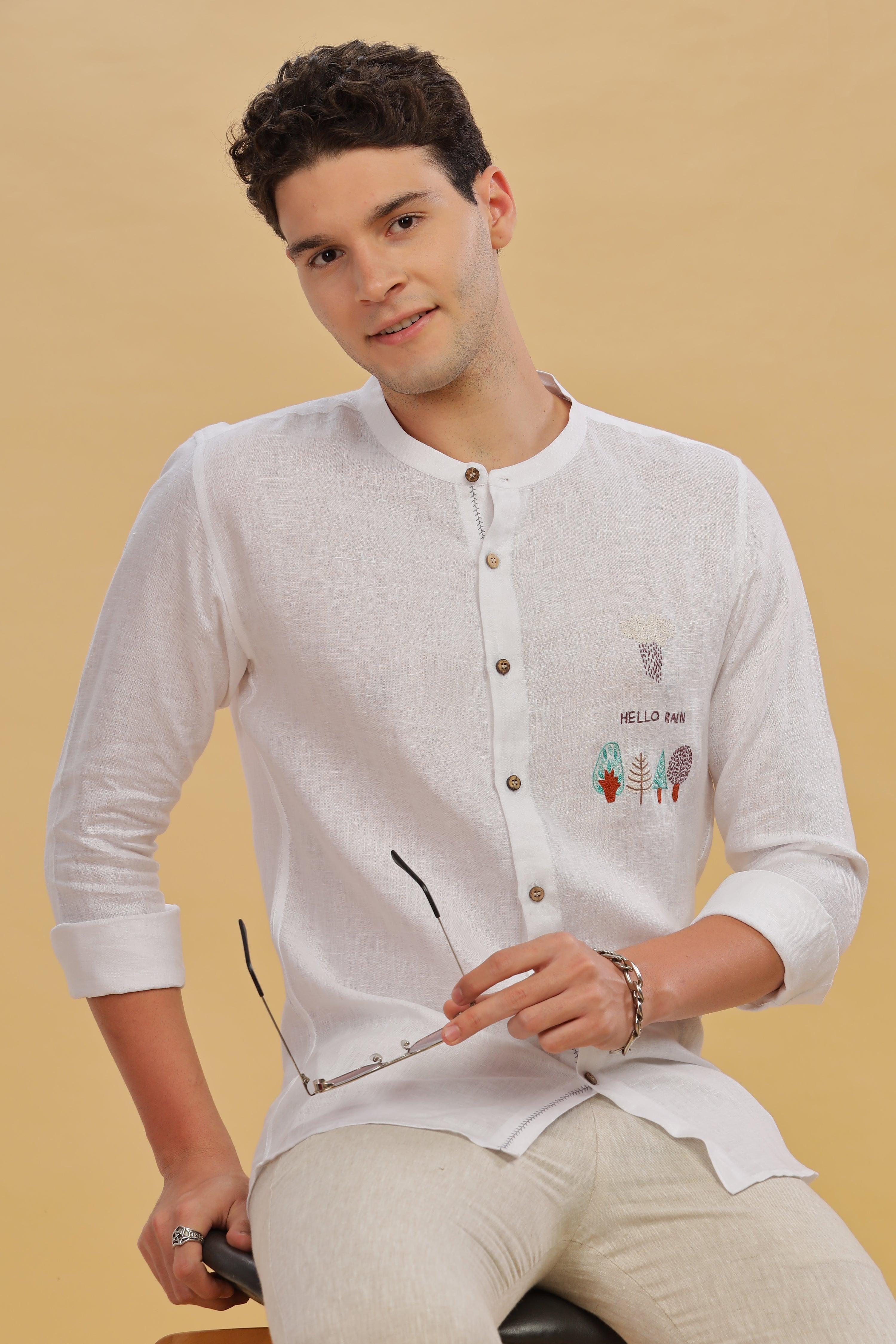 CIEL - Pure Linen Embroidered White Shirt