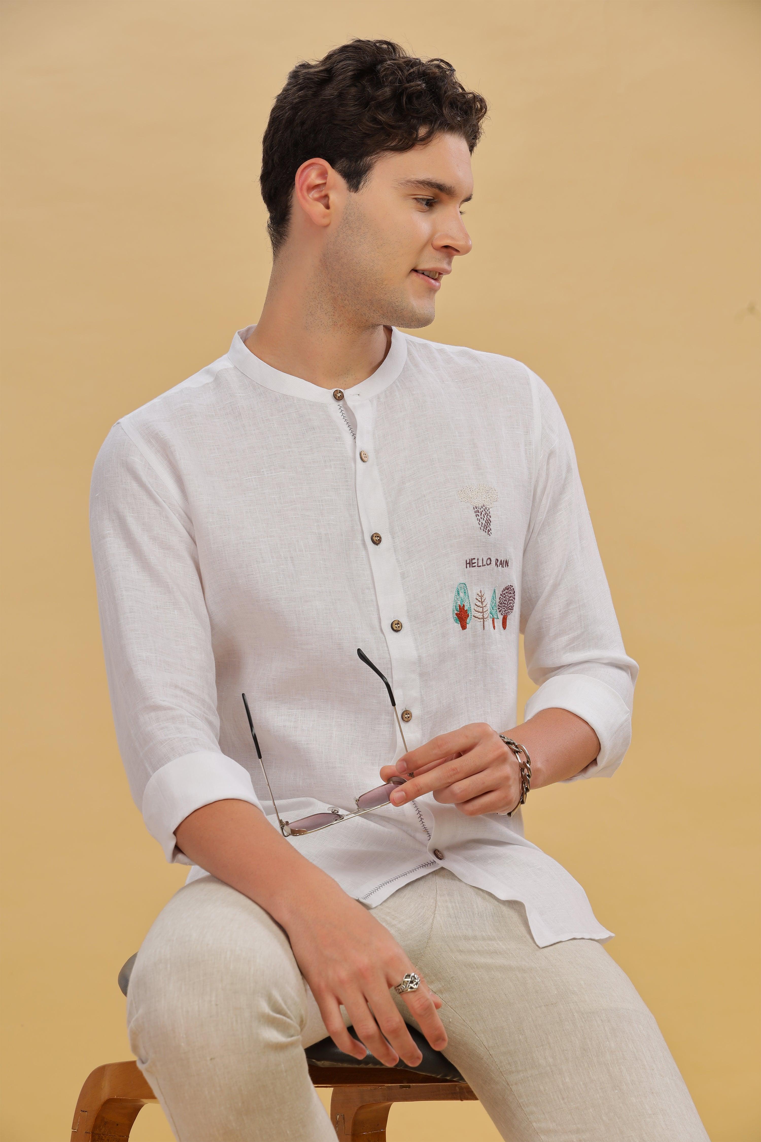 CIEL - Pure Linen Embroidered White Shirt