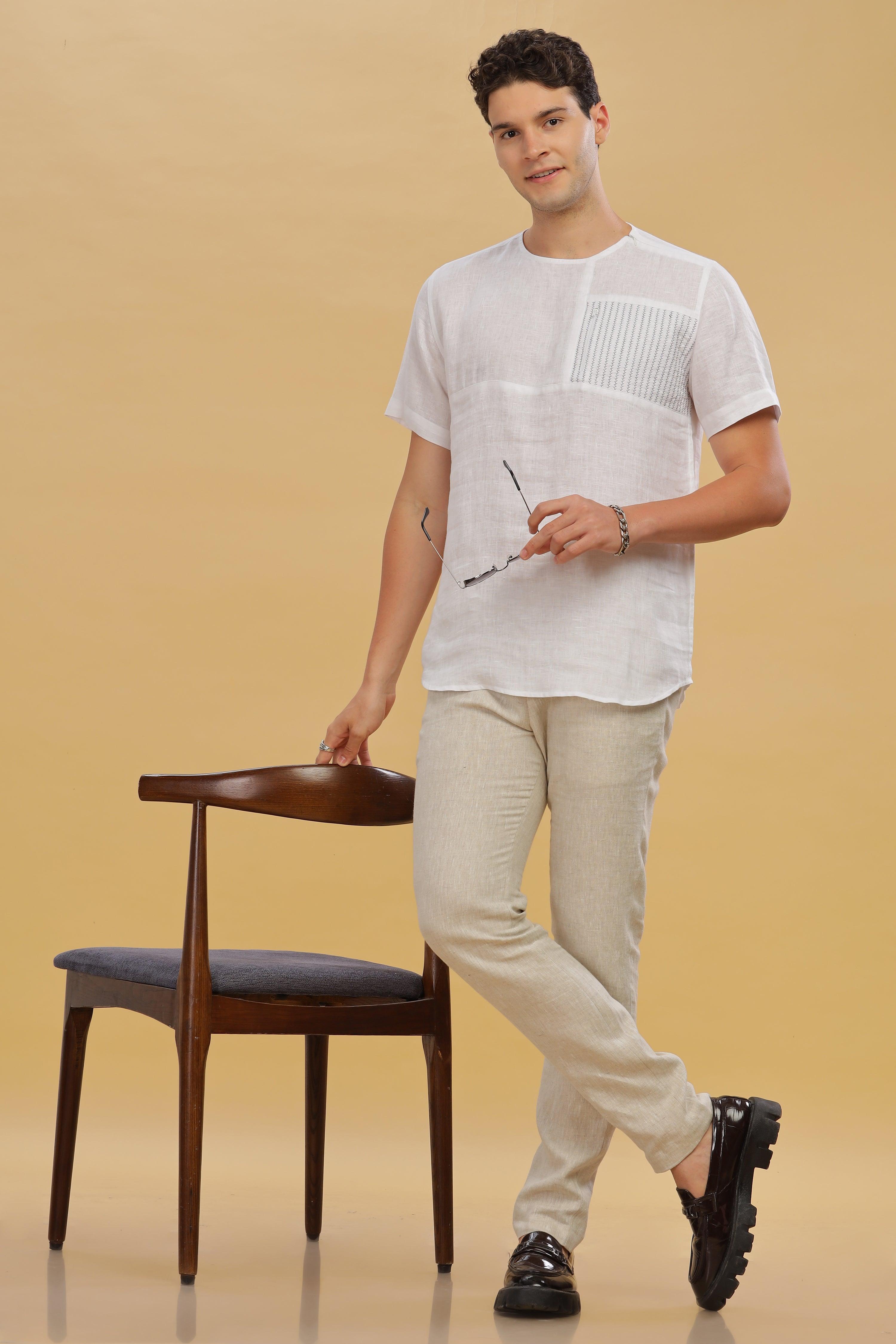 RAY - Pure French Linen White T-Shirt