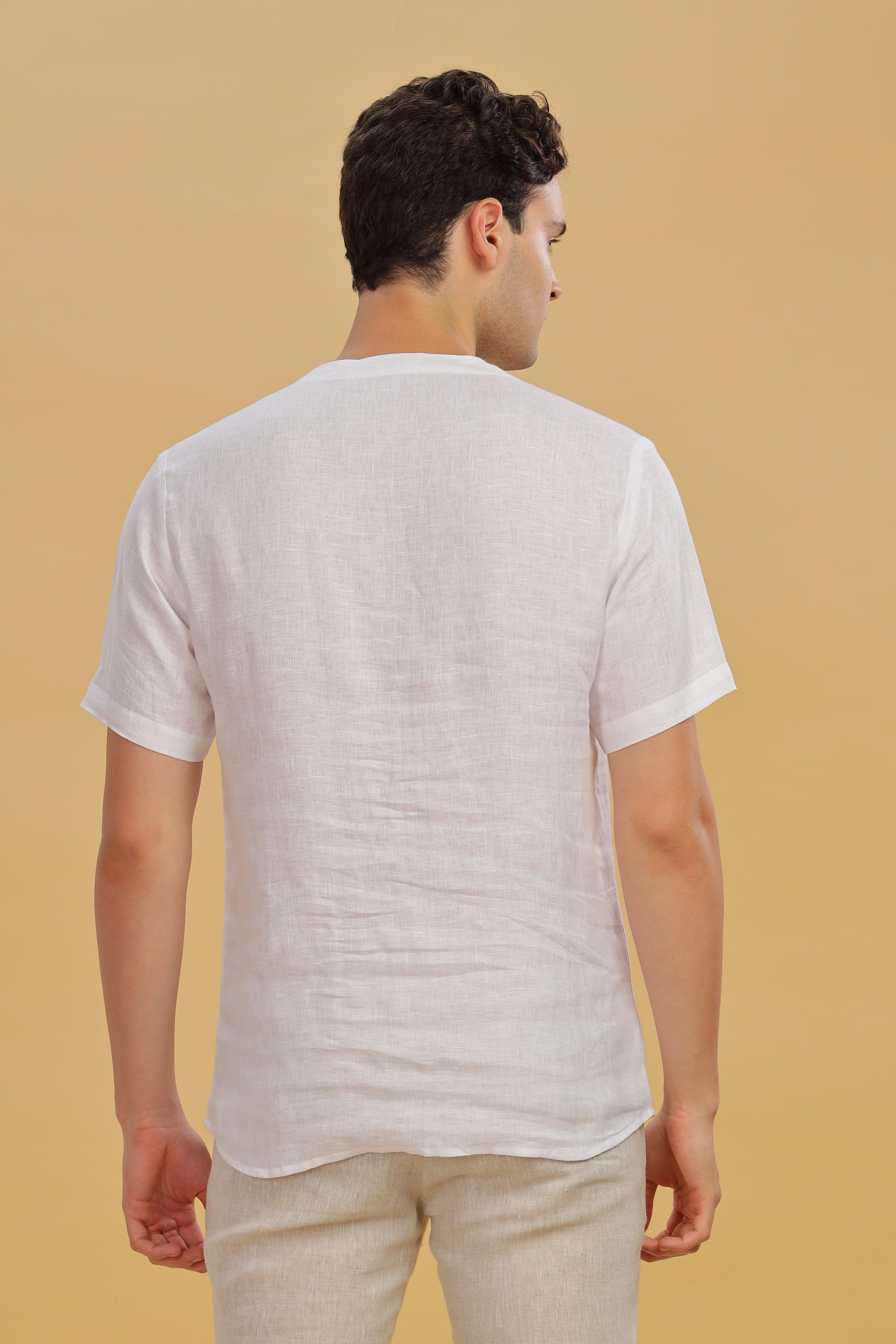 RITZ - Elegance In Simplicity - Pure Linen White T-Shirt With Shoulder Buttons