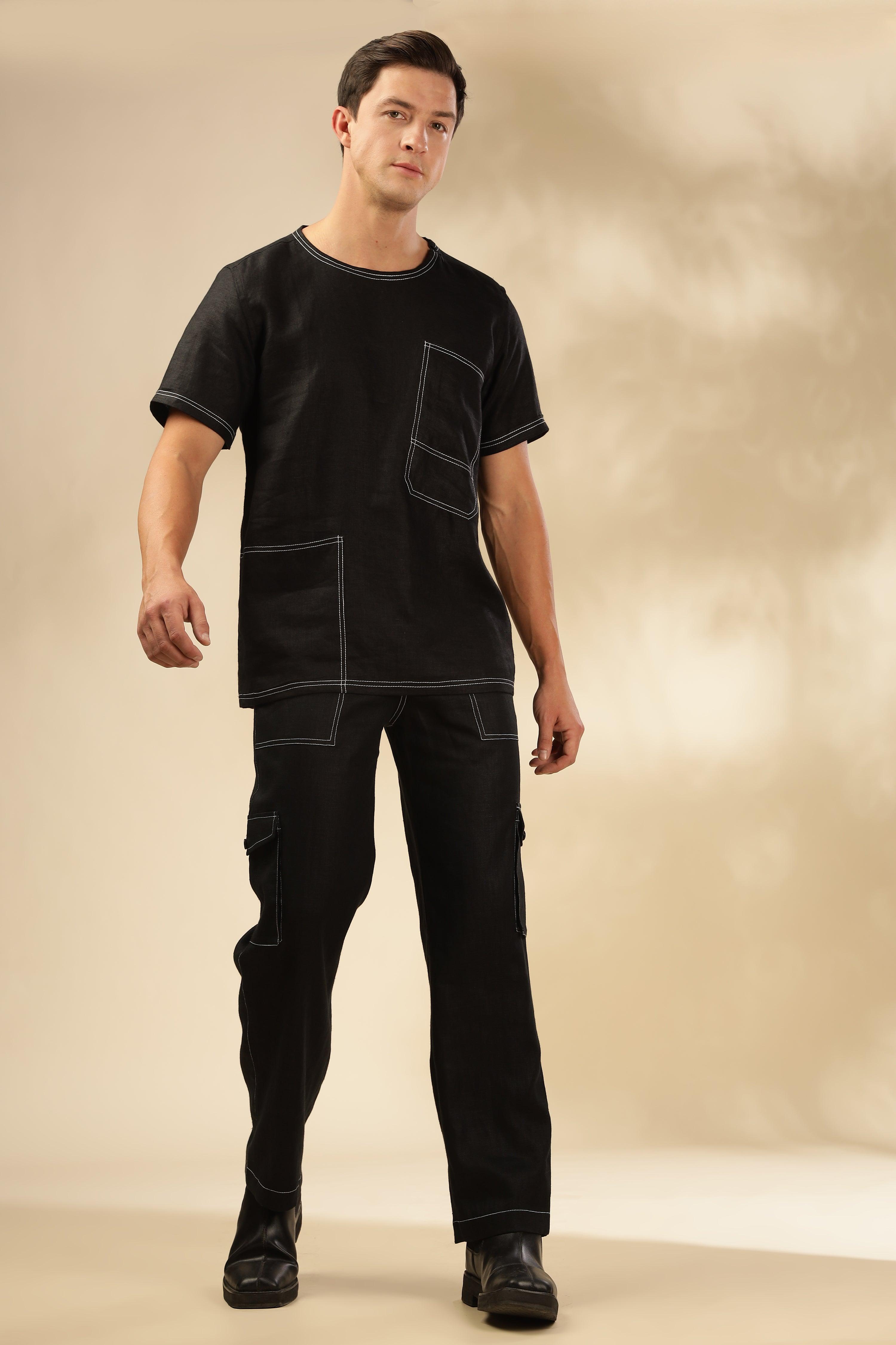 Zac-The Pure Linen Black Co-ord Set