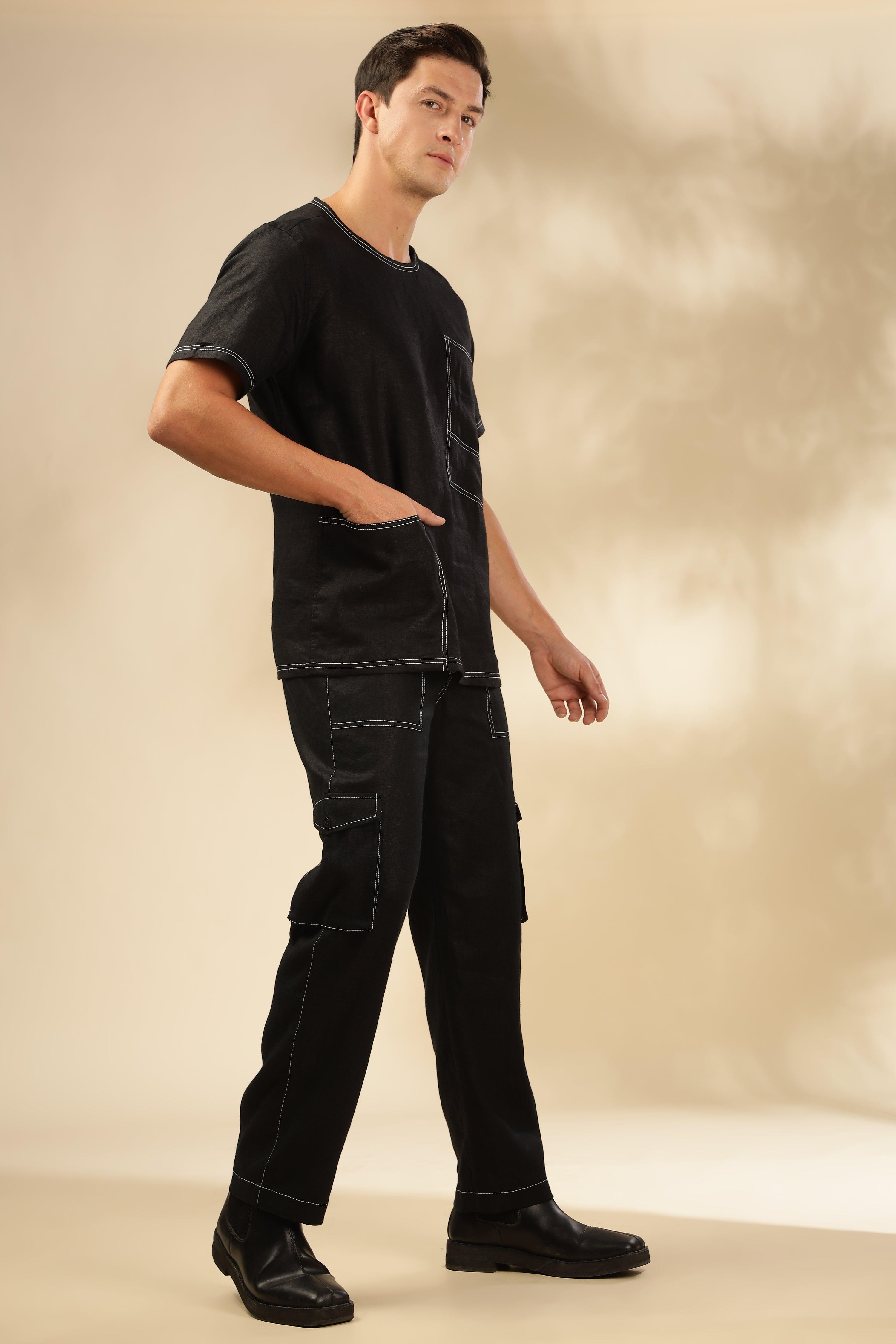 Zac-The Pure Linen Black Co-ord Set