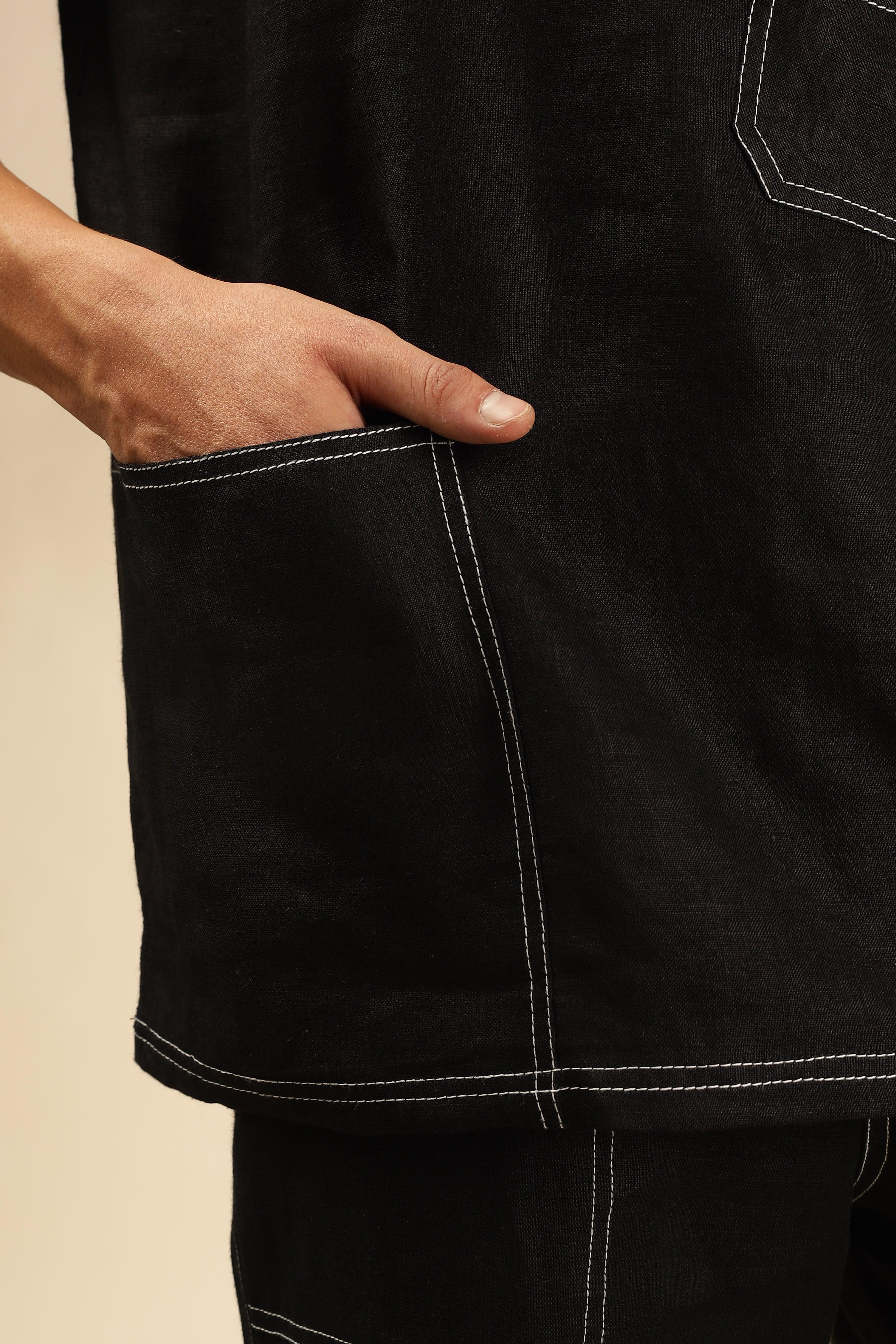 Zac-The Pure Linen Black Co-ord Set