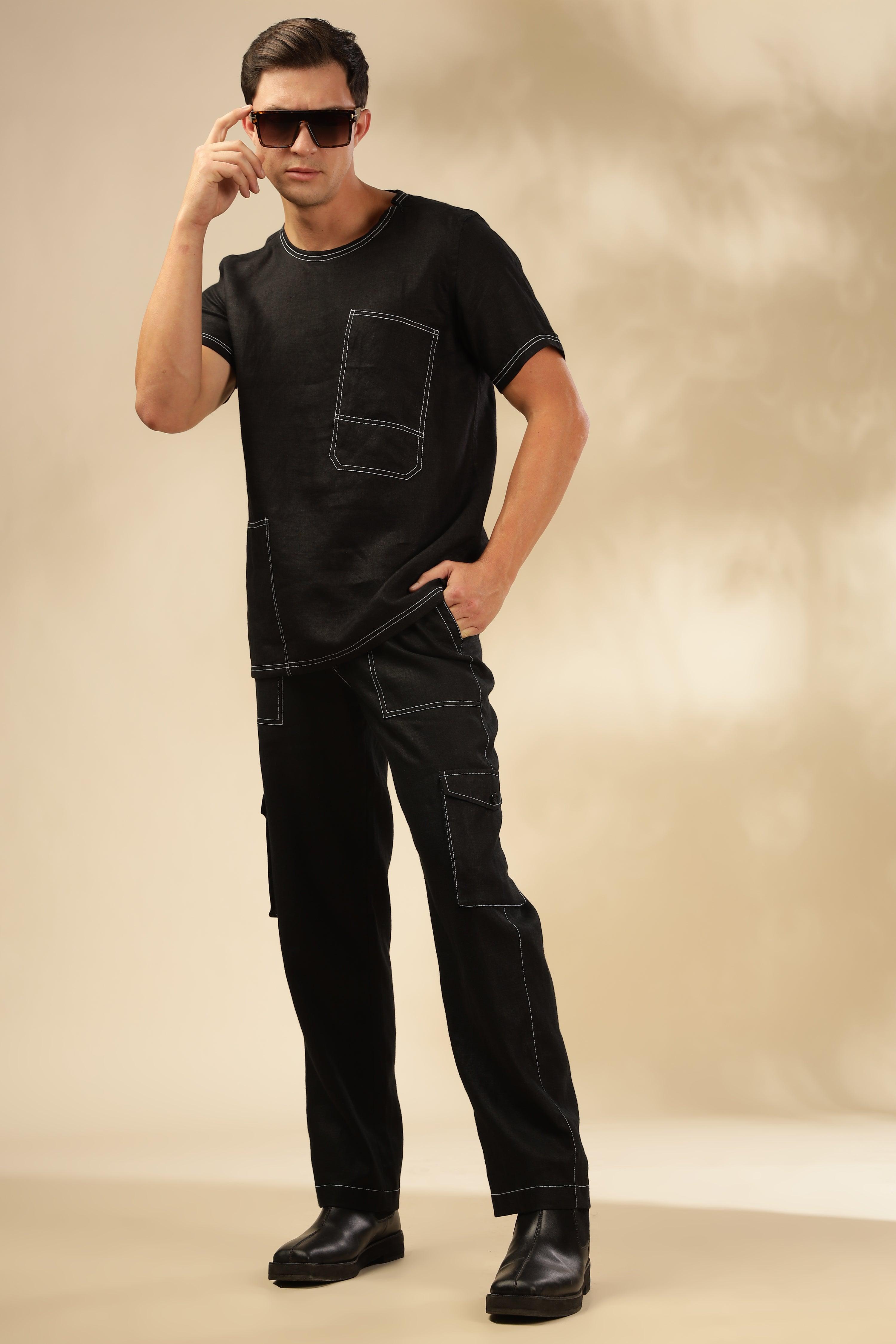 Zac-The Pure Linen Black Co-ord Set