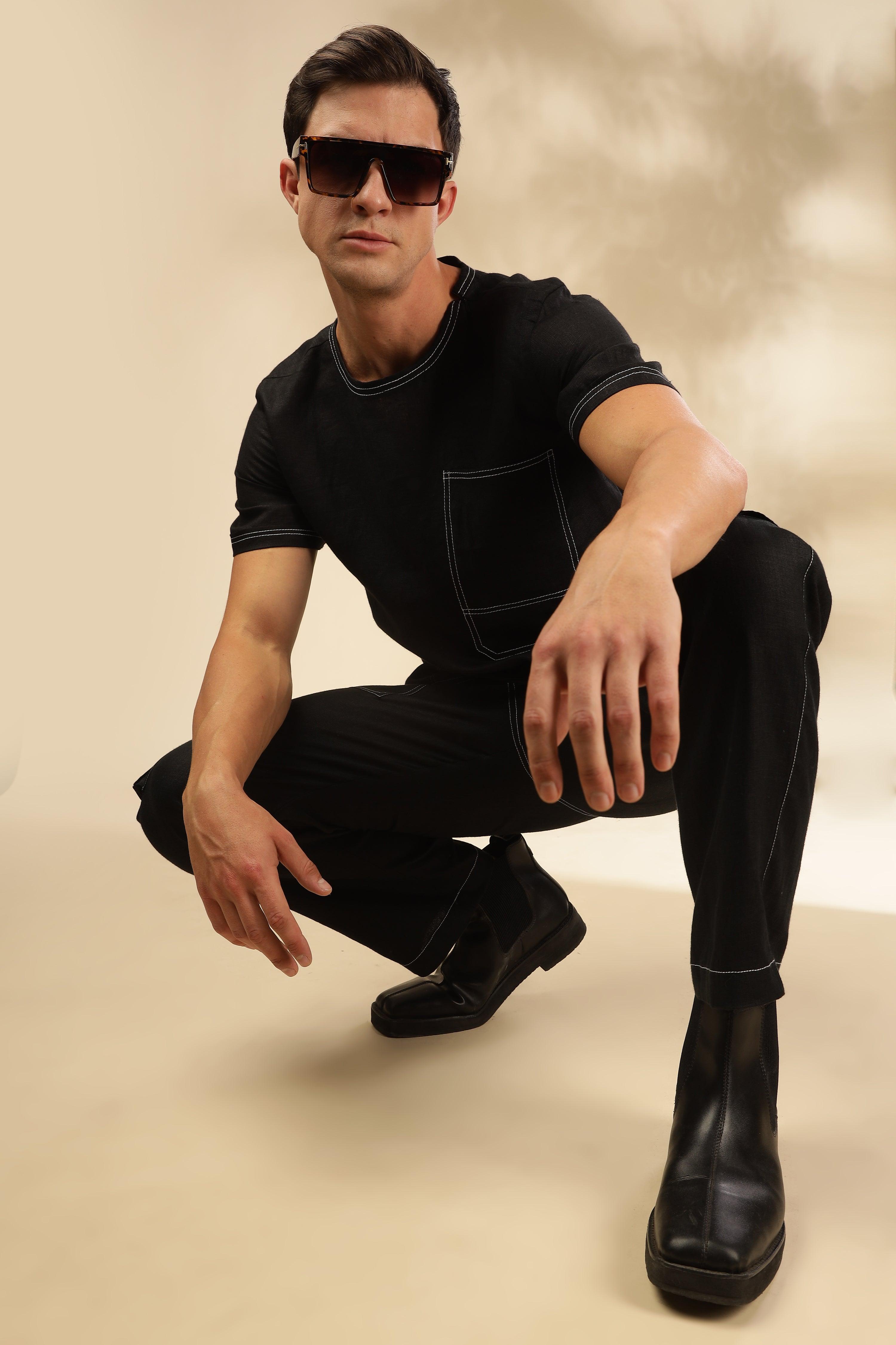 Zac-The Pure Linen Black Co-ord Set
