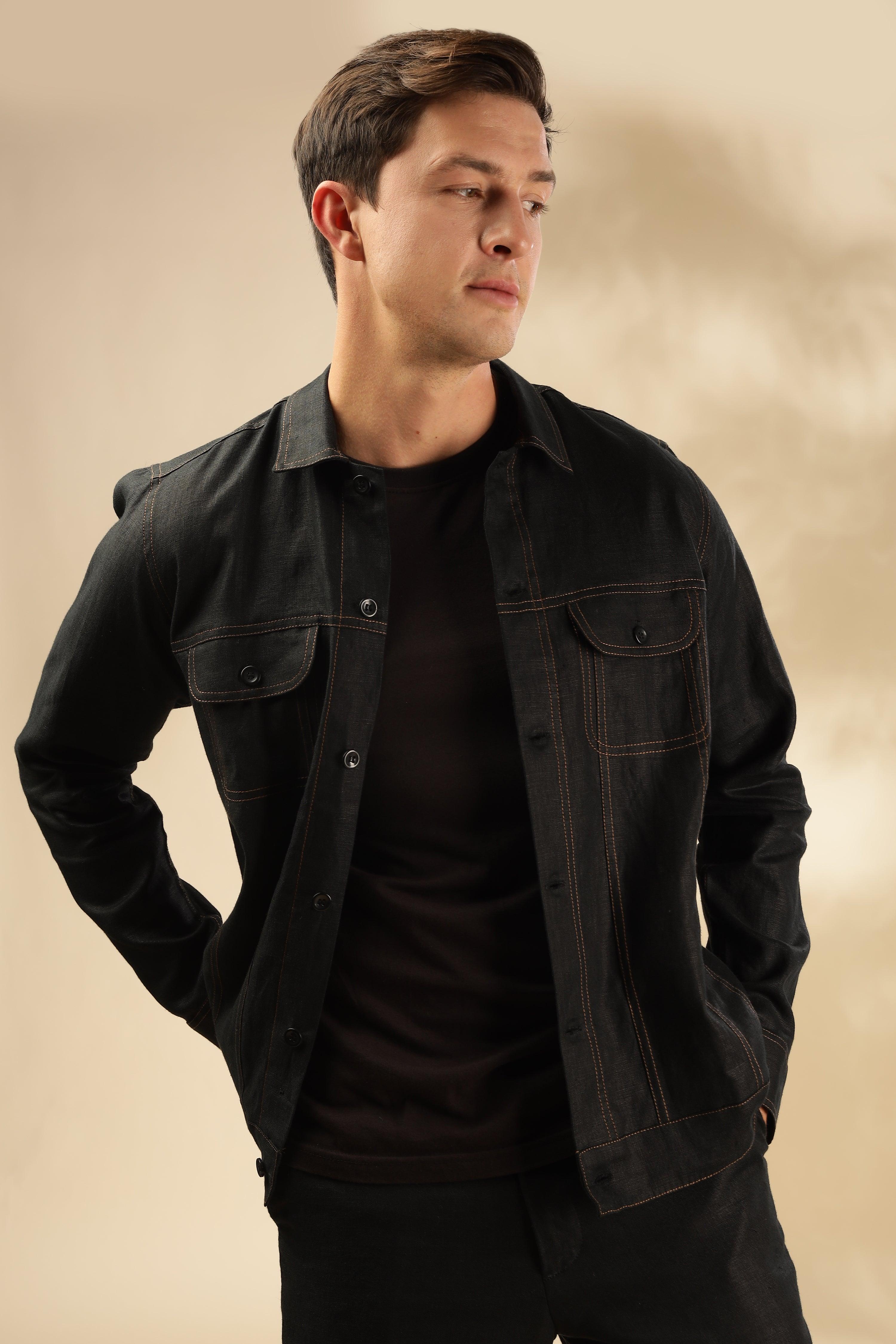 PABLO - Pure French Linen Black Jacket