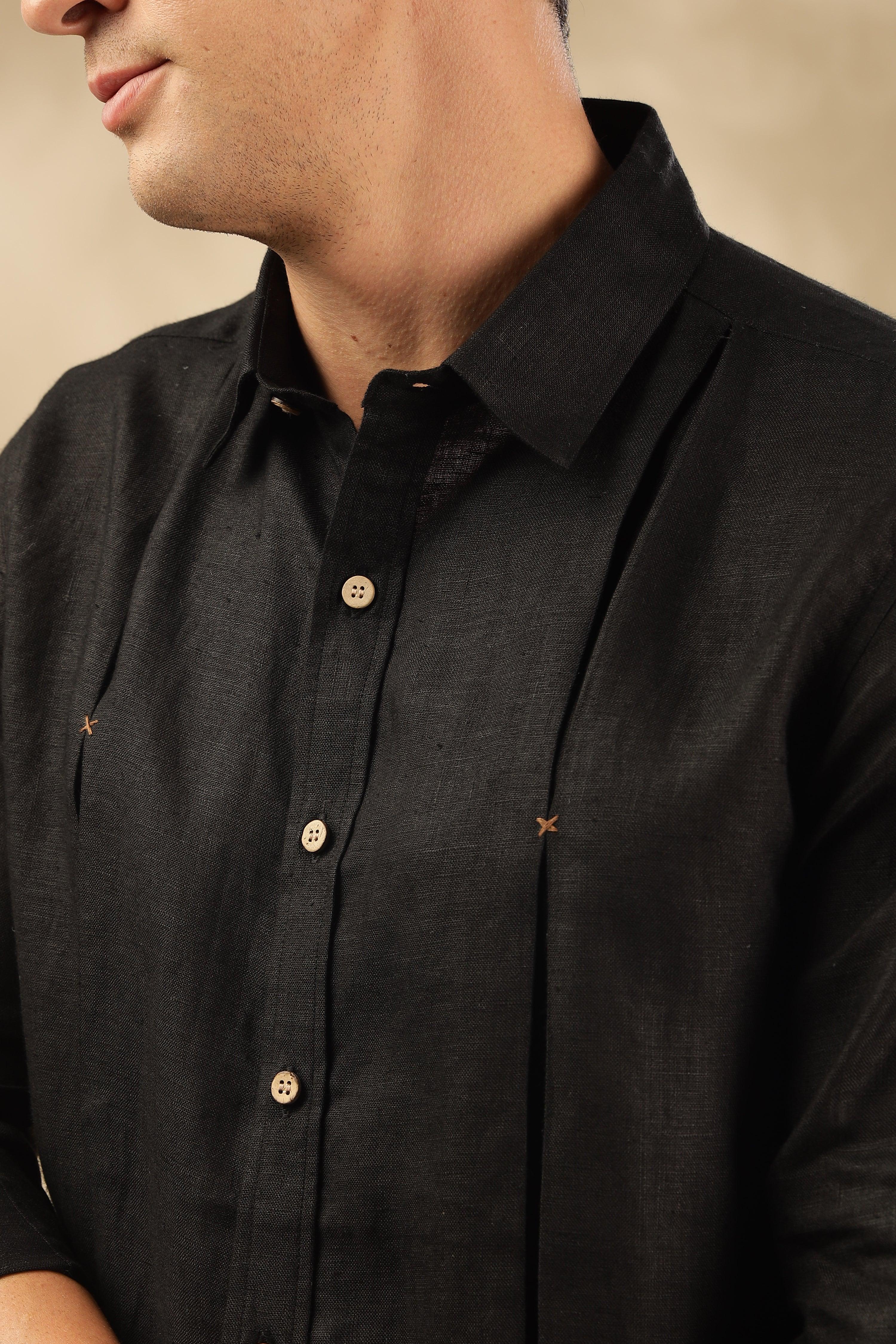 FELIPE - Timeless Elegance in Pure Linen Black Shirts