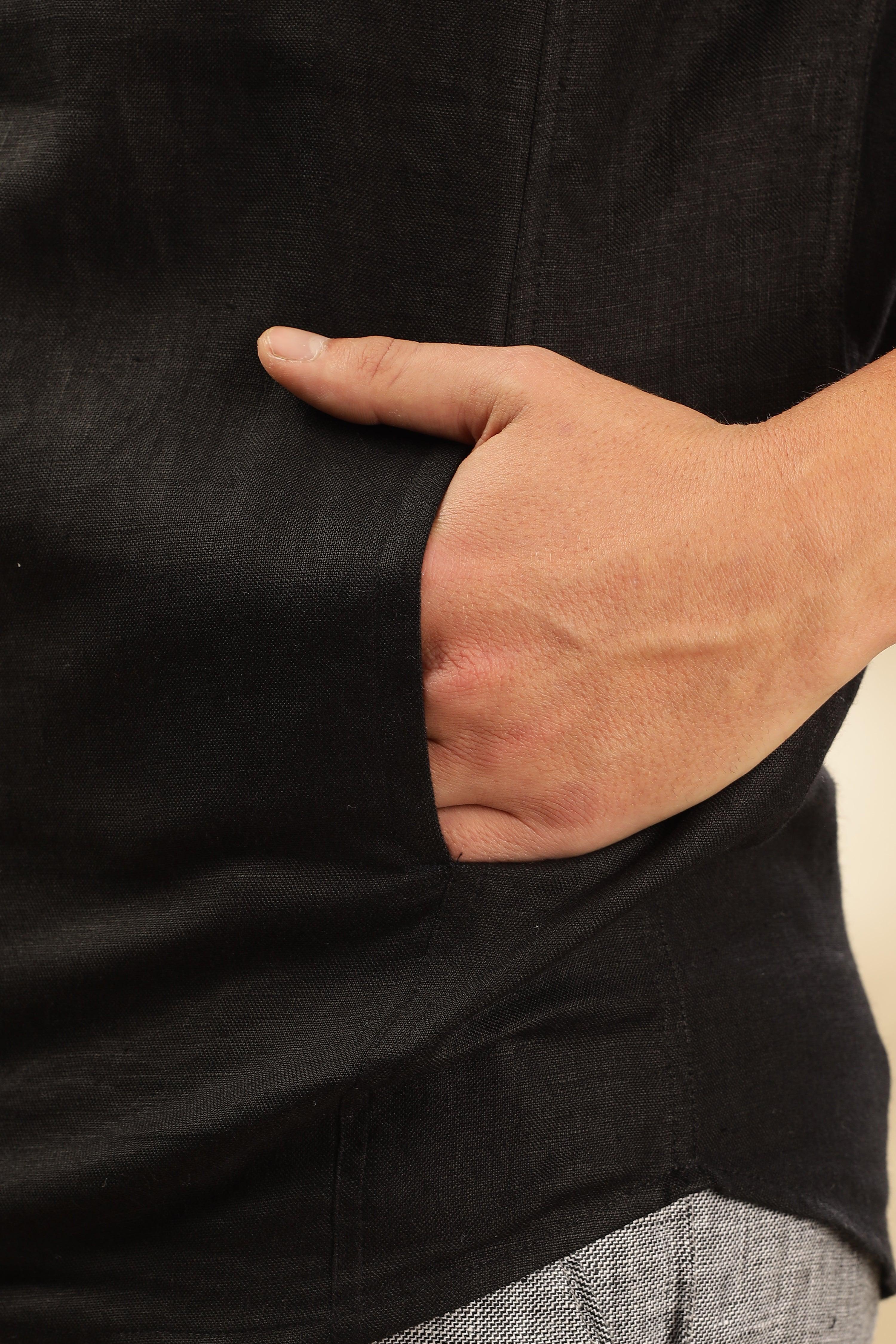 Tom - The Pure Linen Hooded Shirt Black