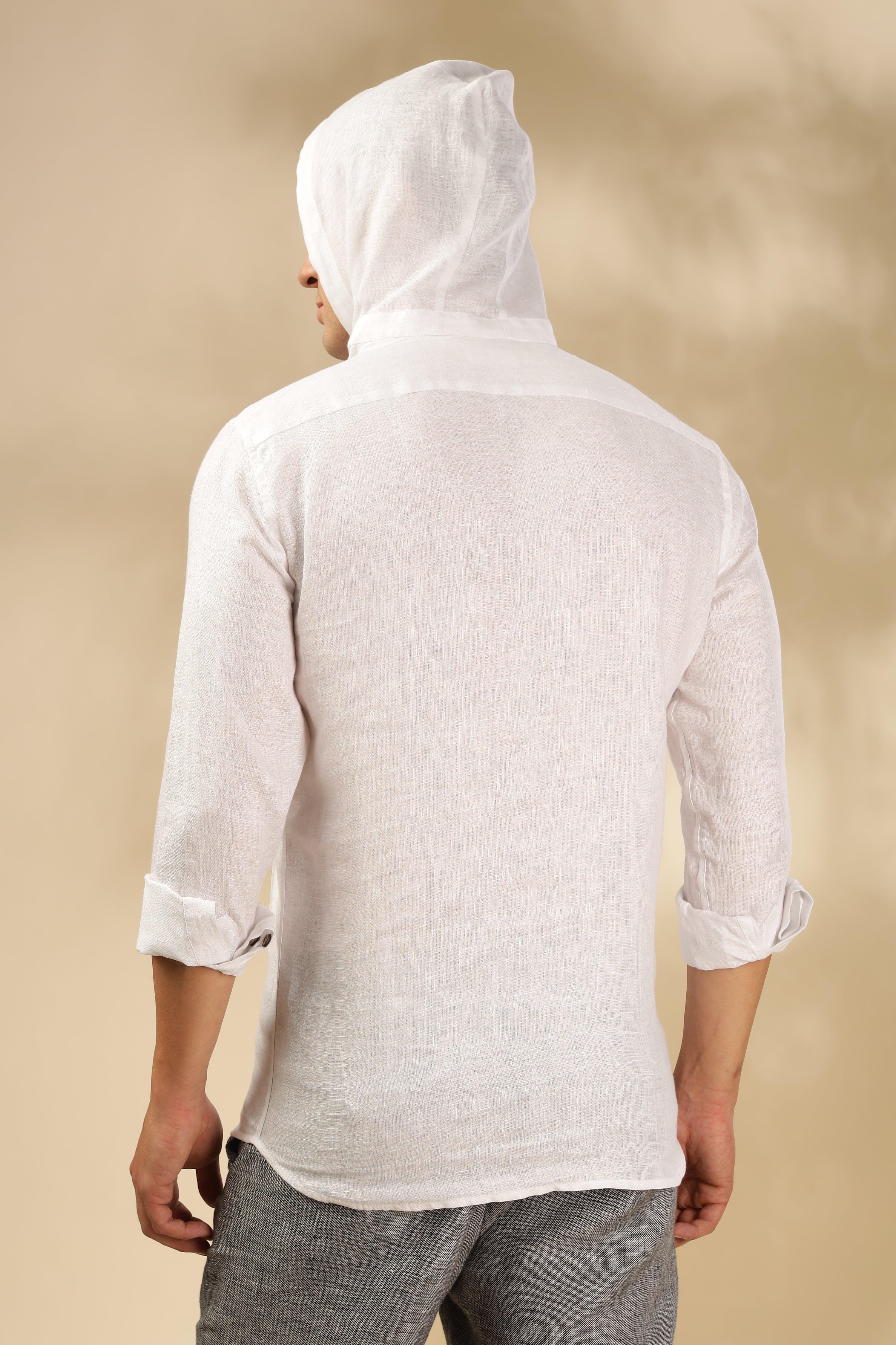 Tom - The Pure Linen Hooded Shirt White