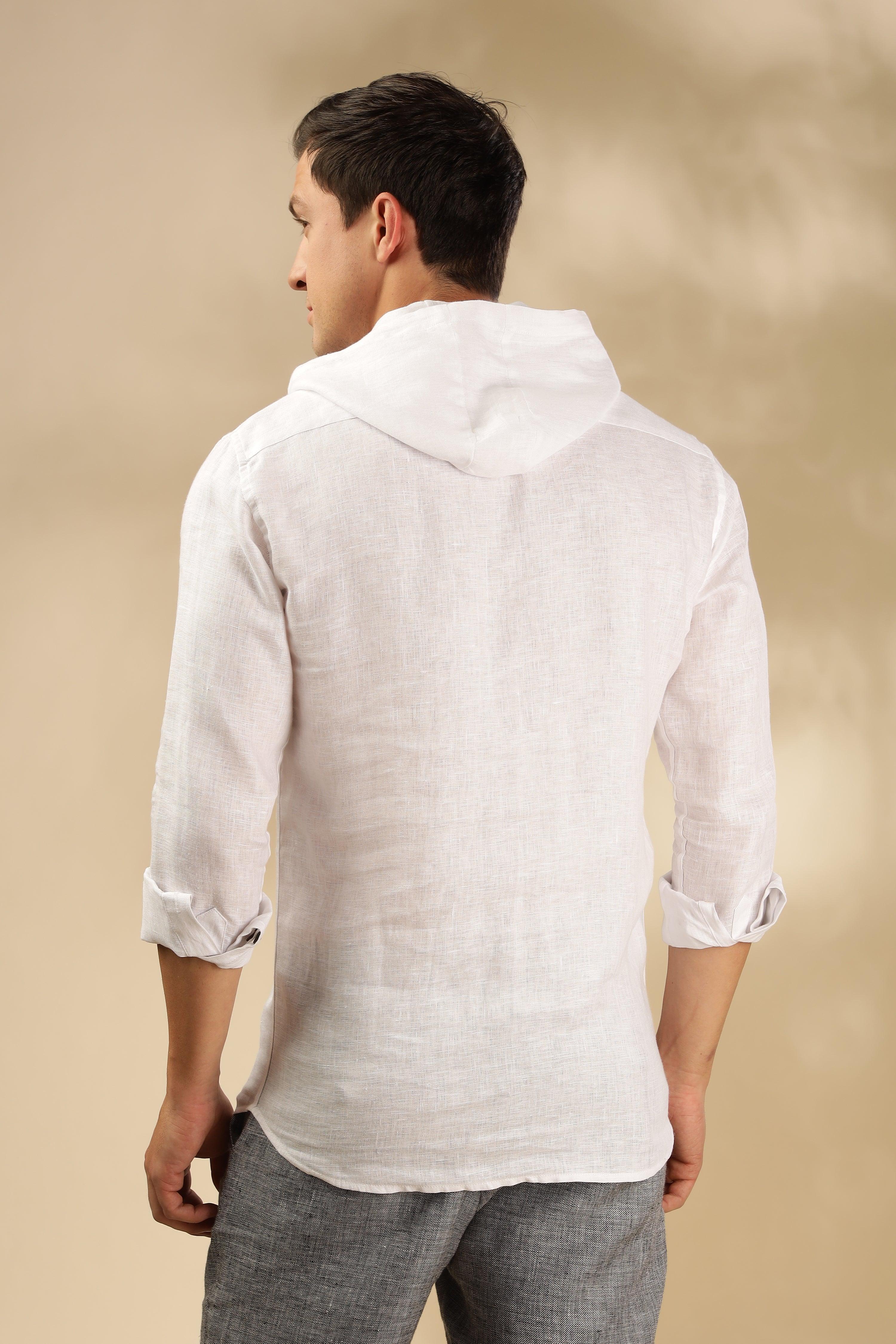 Tom - The Pure Linen Hooded Shirt White