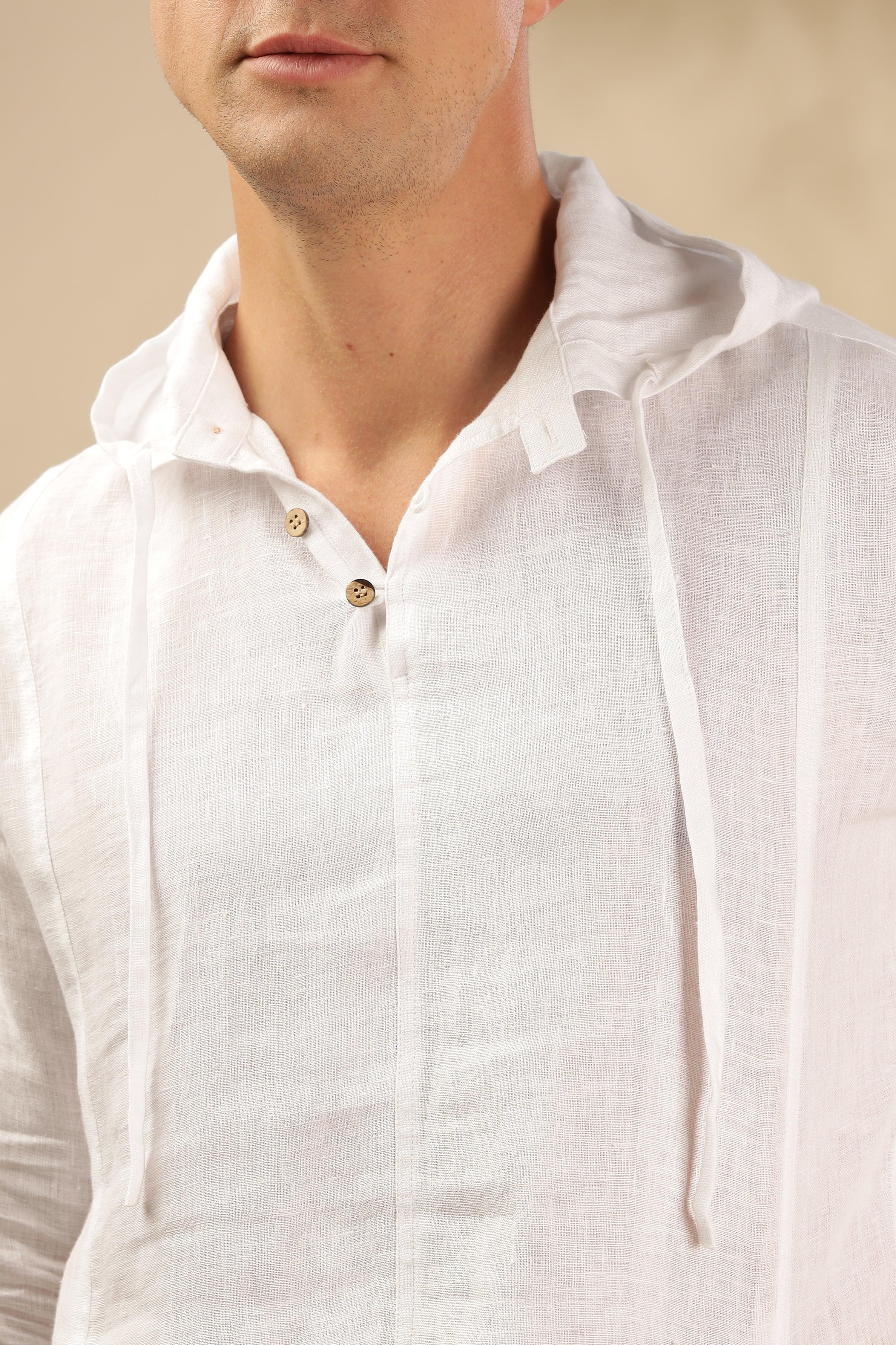 Tom - The Pure Linen Hooded Shirt White