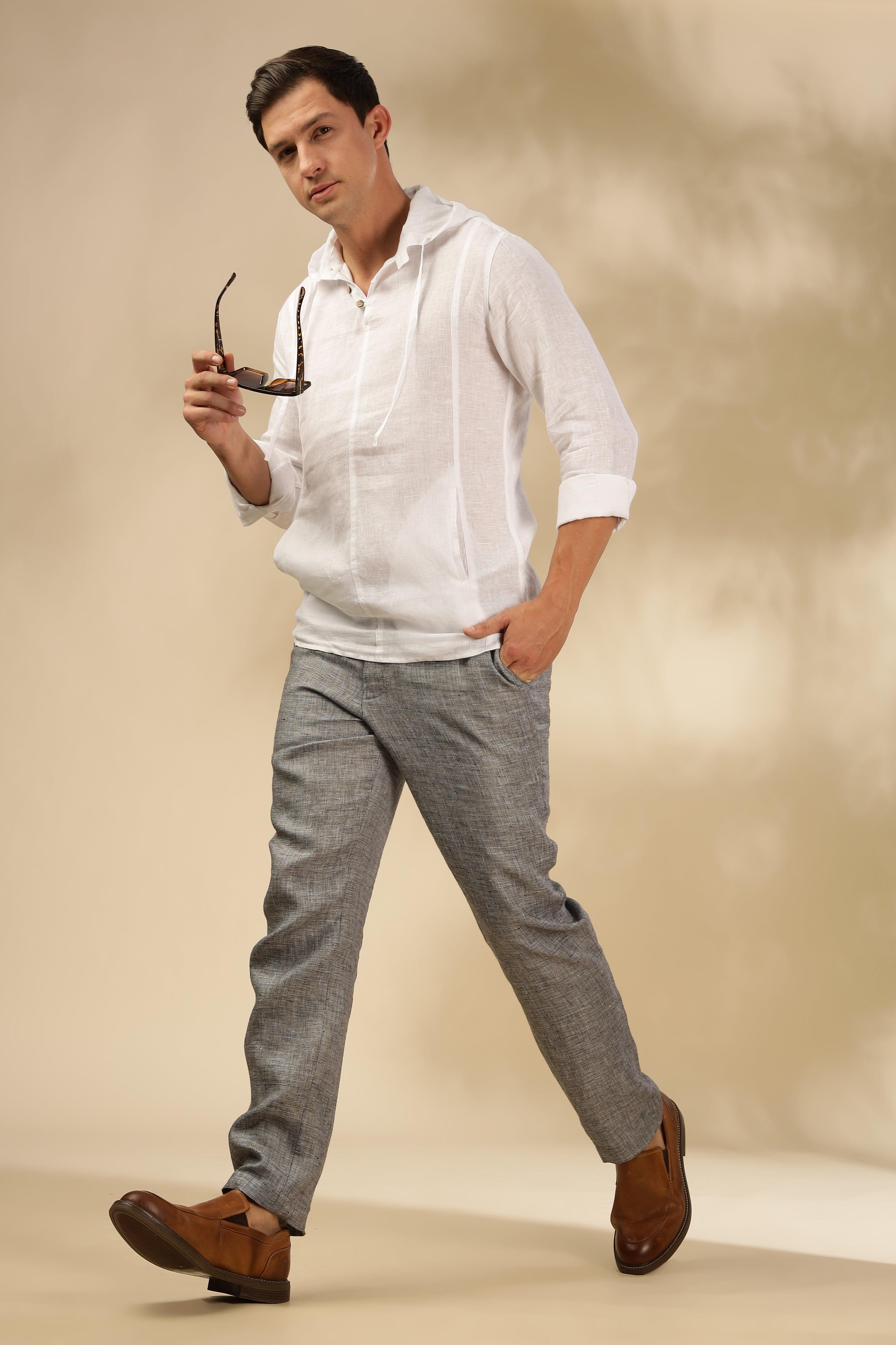 Tom - The Pure Linen Hooded Shirt White