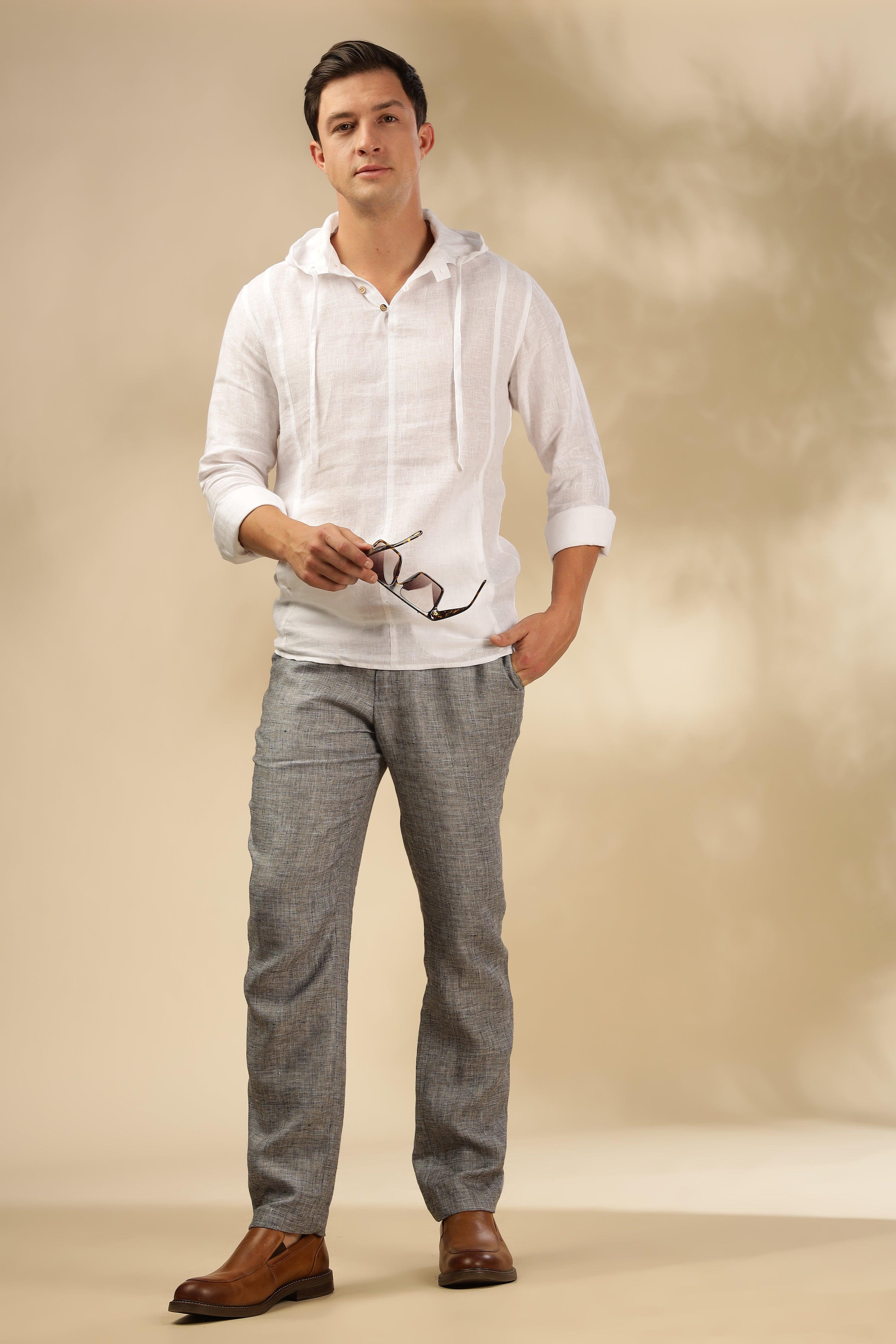 Tom - The Pure Linen Hooded Shirt White