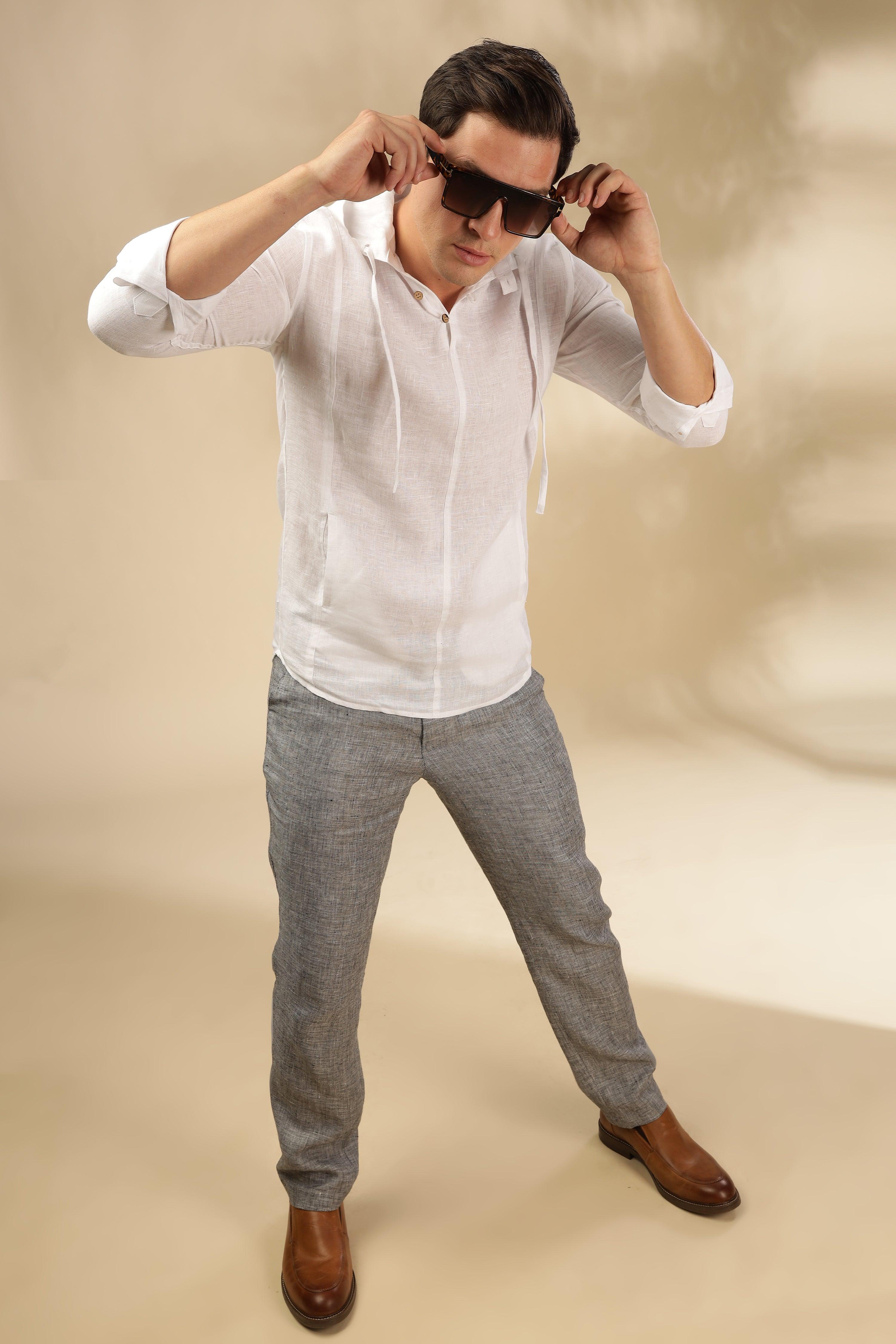 Tom - The Pure Linen Hooded Shirt White