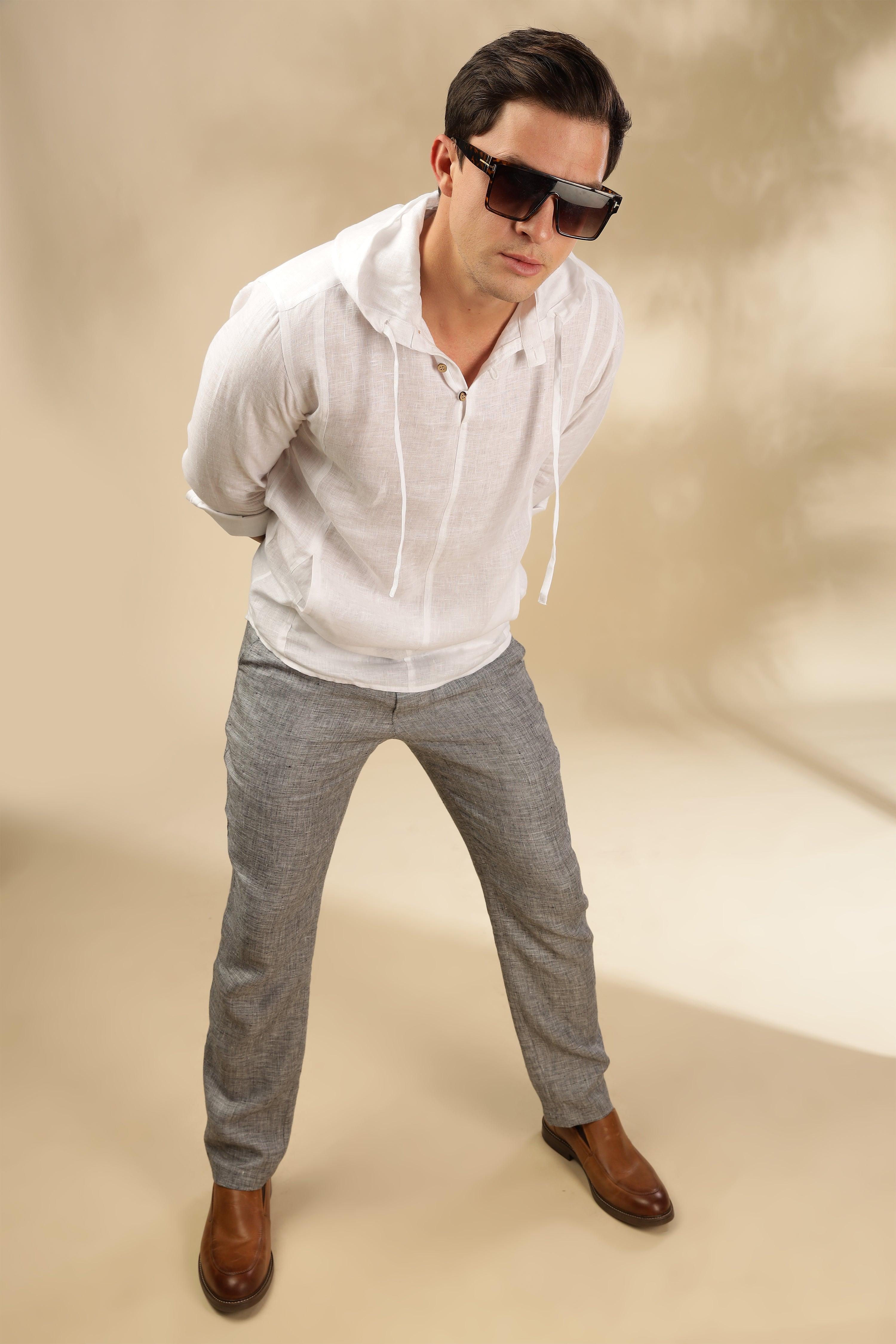 Tom - The Pure Linen Hooded Shirt White