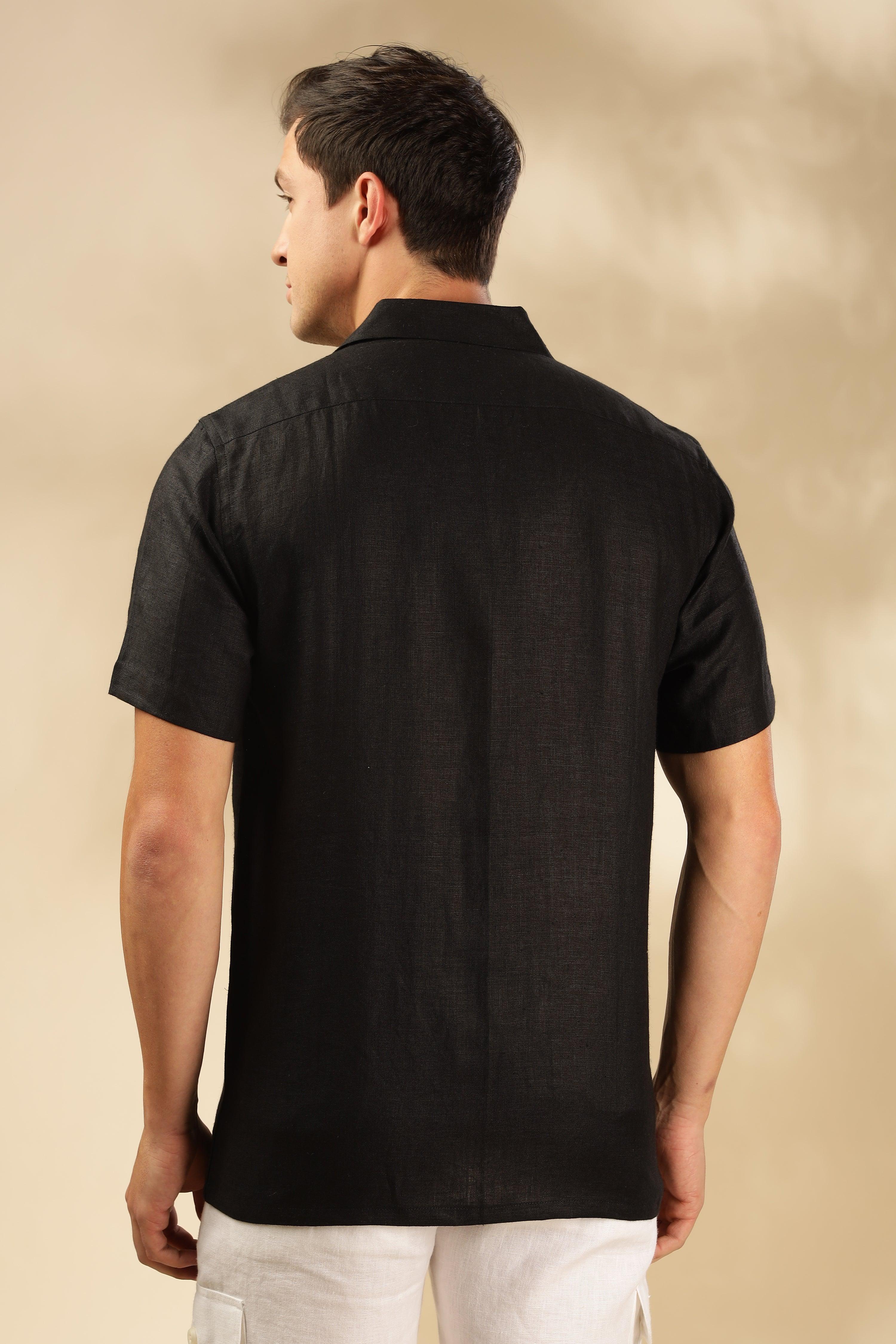 Sam - The Pure Linen Cuban collar shirt Black