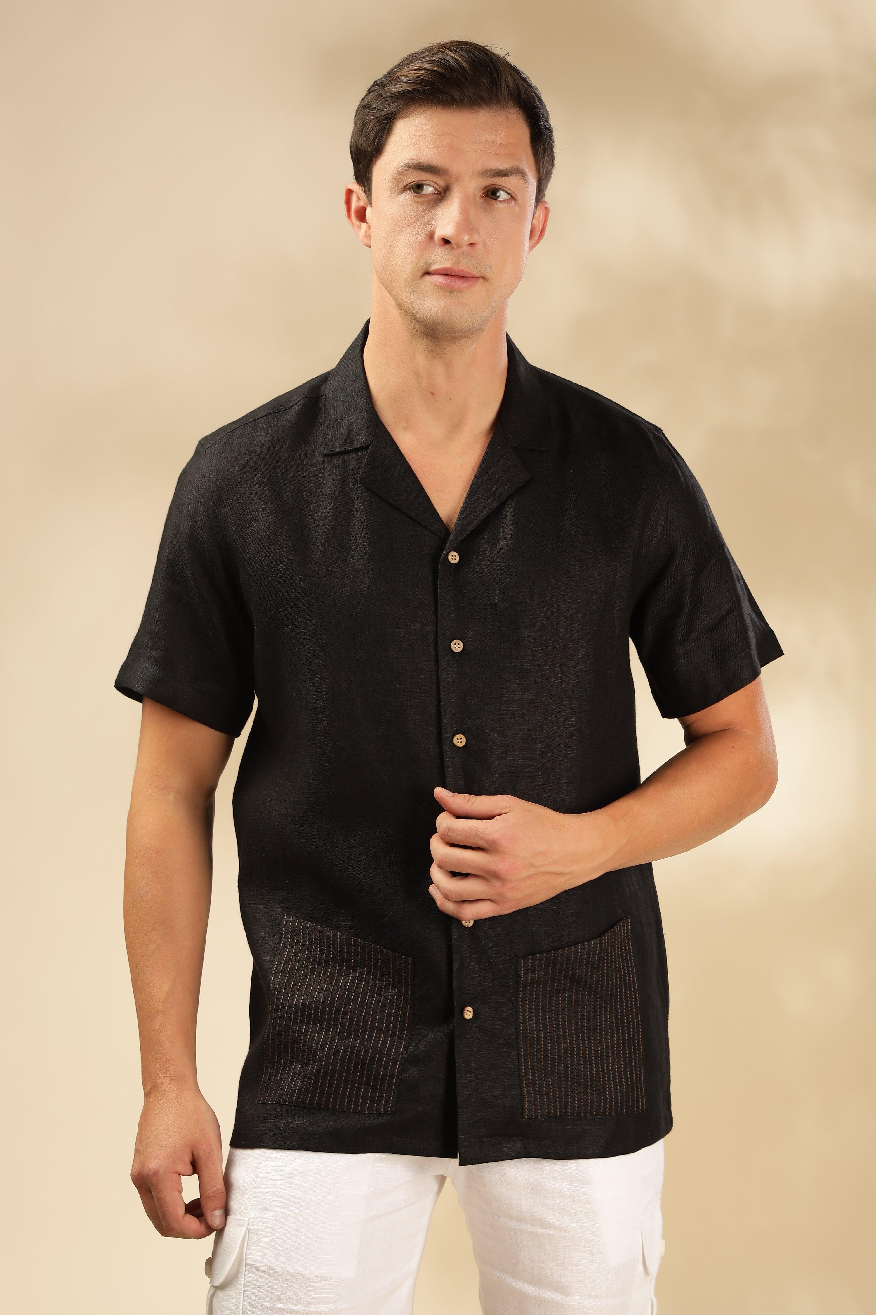 Sam - The Pure Linen Cuban collar shirt Black