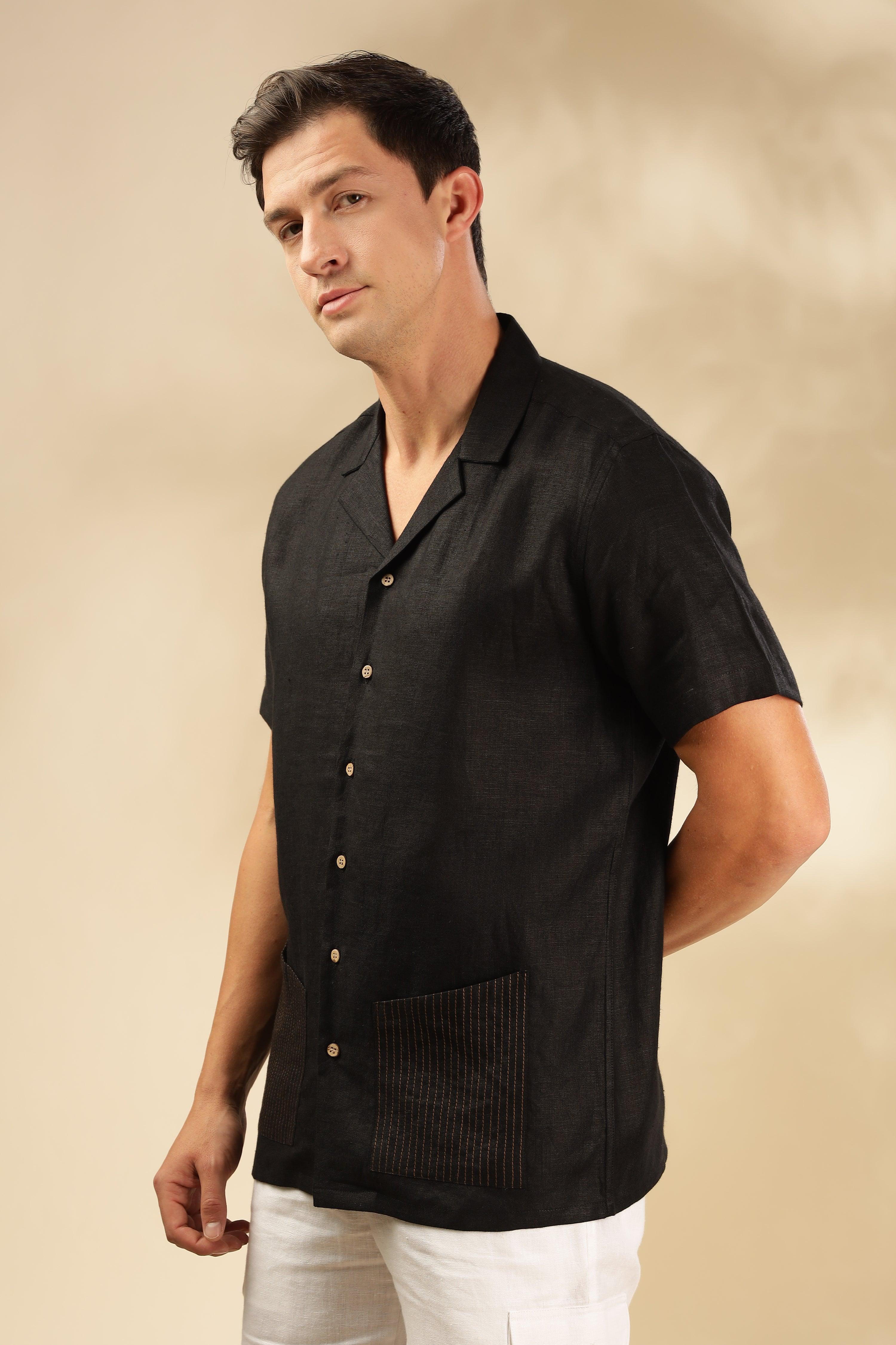 Sam - The Pure Linen Cuban collar shirt Black