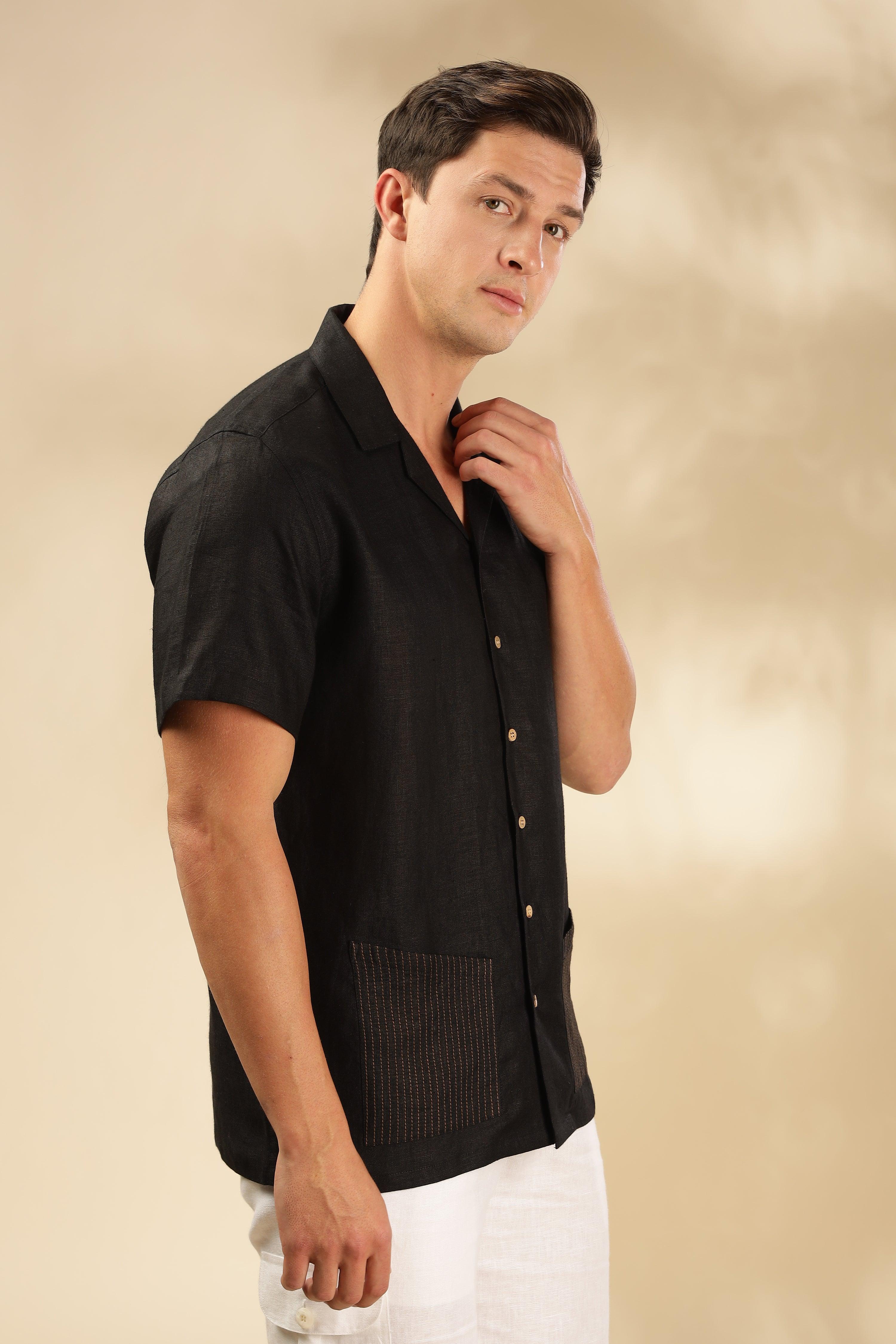 Sam - The Pure Linen Cuban collar shirt Black