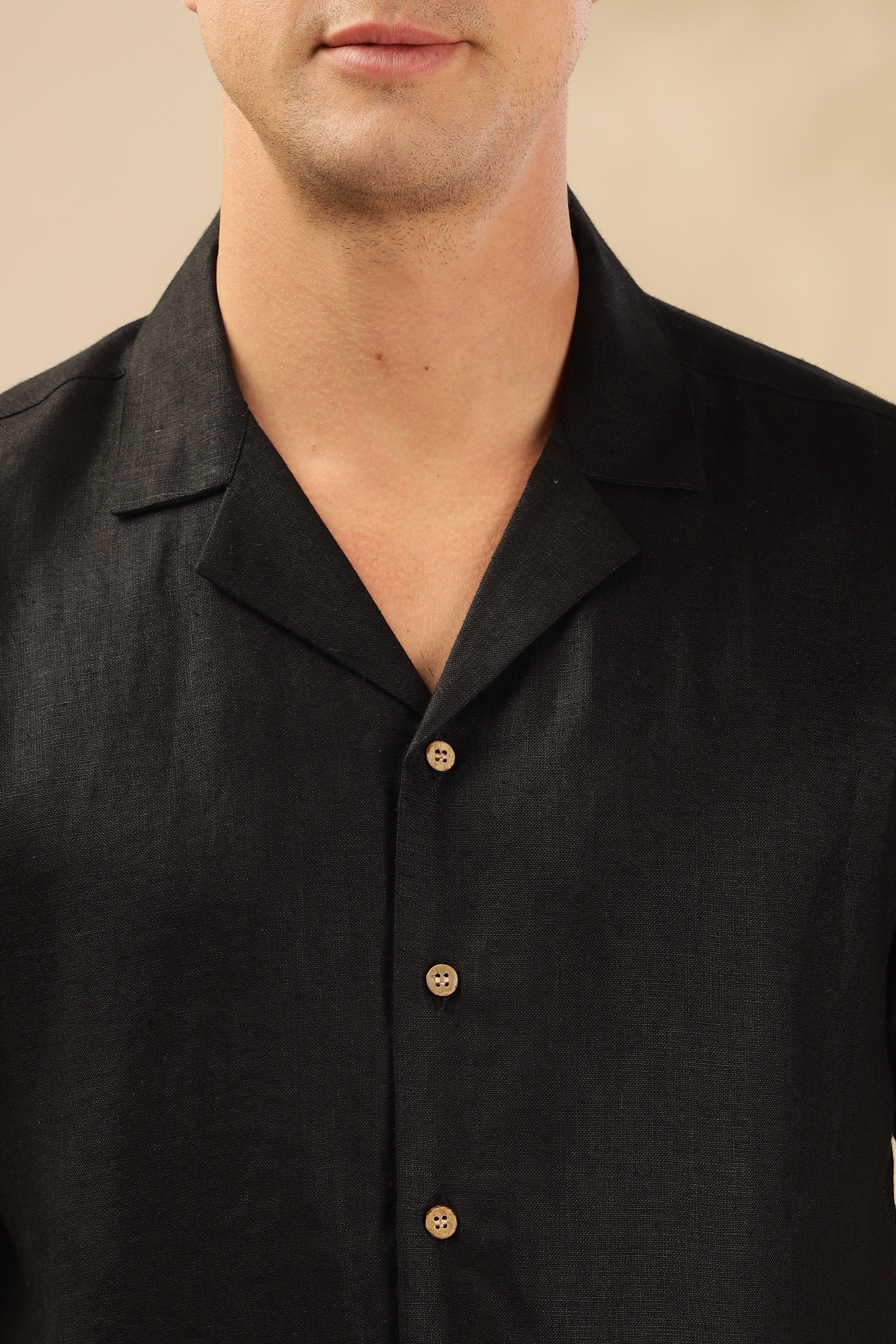 Sam - The Pure Linen Cuban collar shirt Black