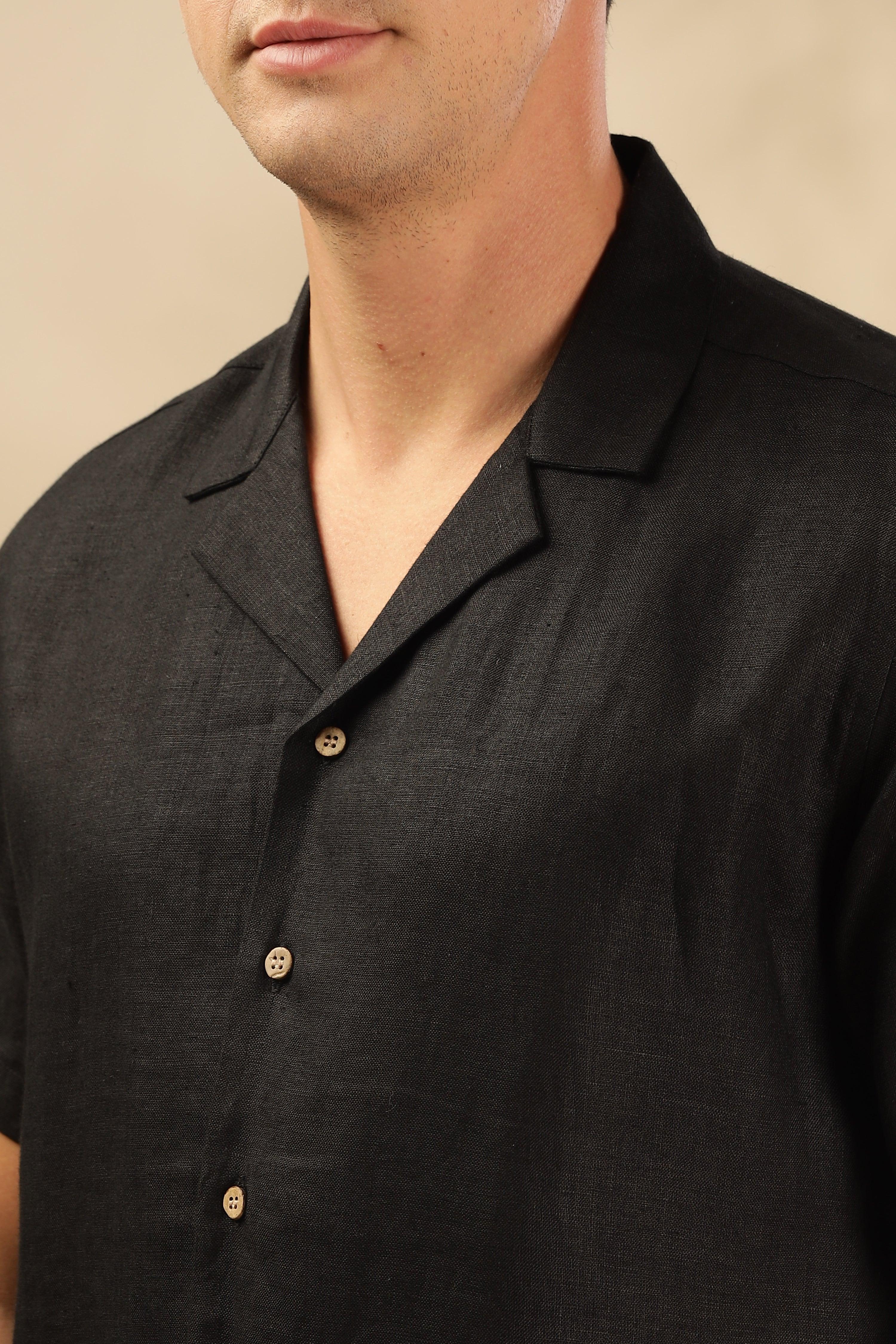 Sam - The Pure Linen Cuban collar shirt Black