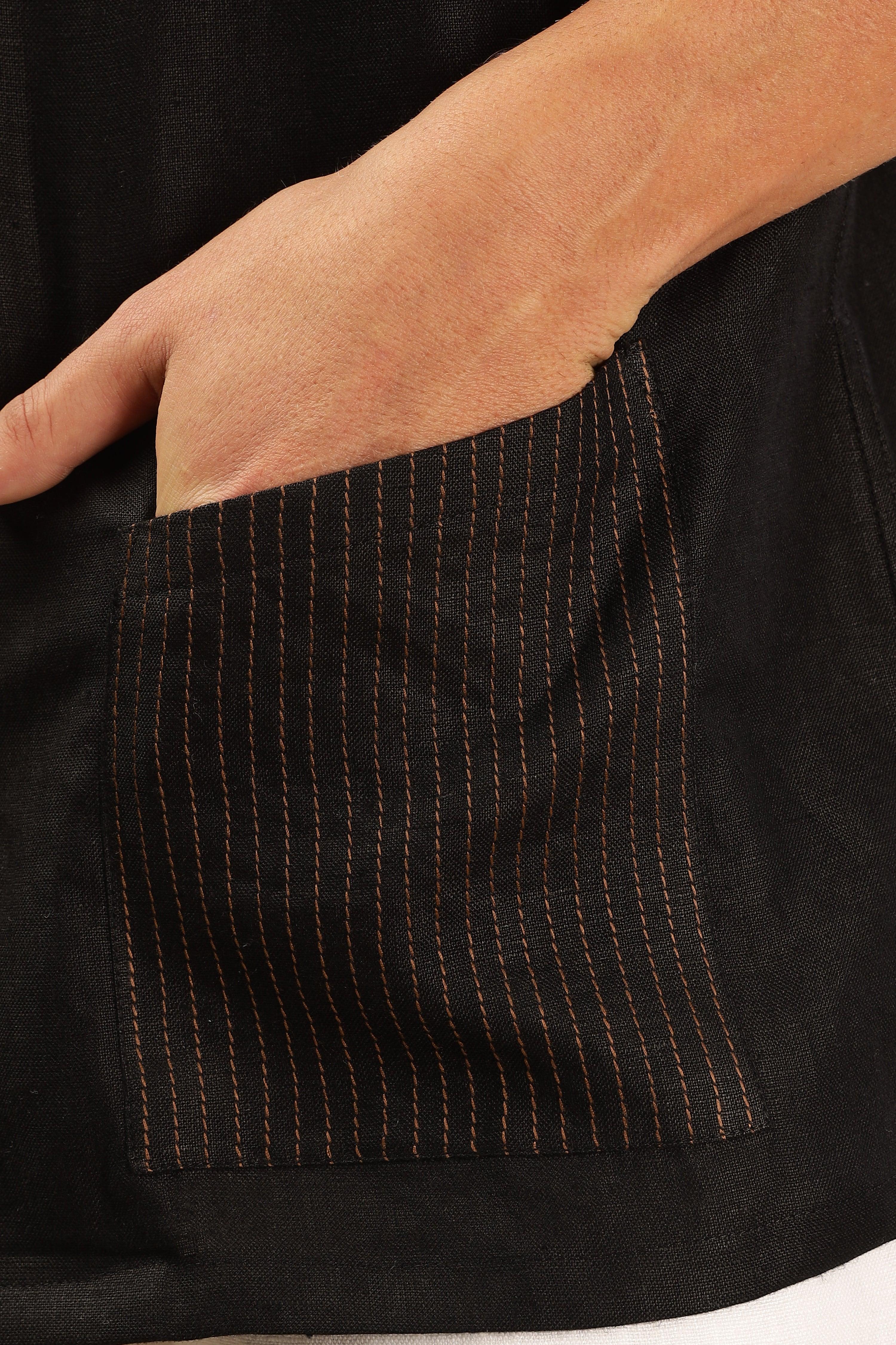 Sam - The Pure Linen Cuban collar shirt Black