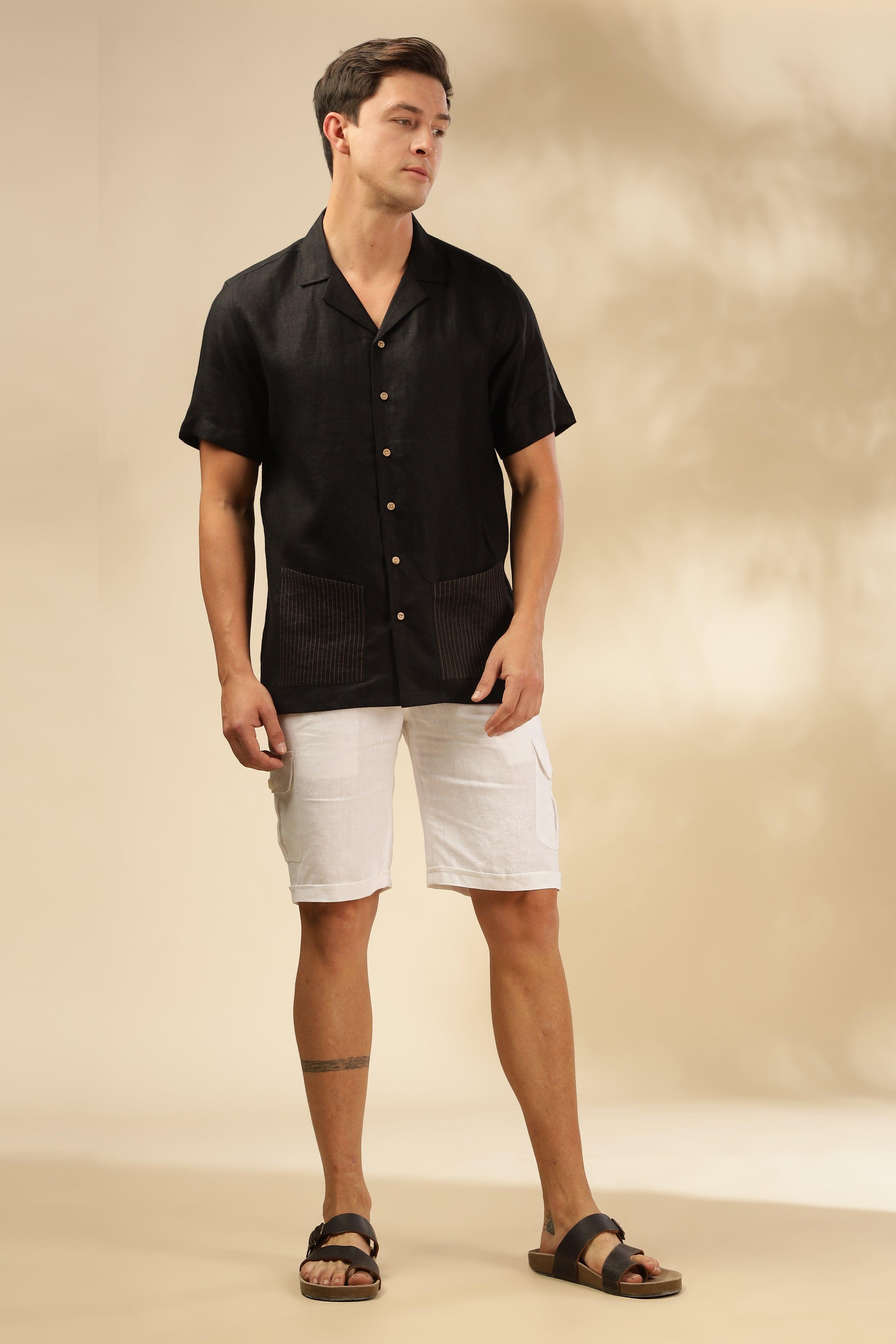 Sam - The Pure Linen Cuban collar shirt Black
