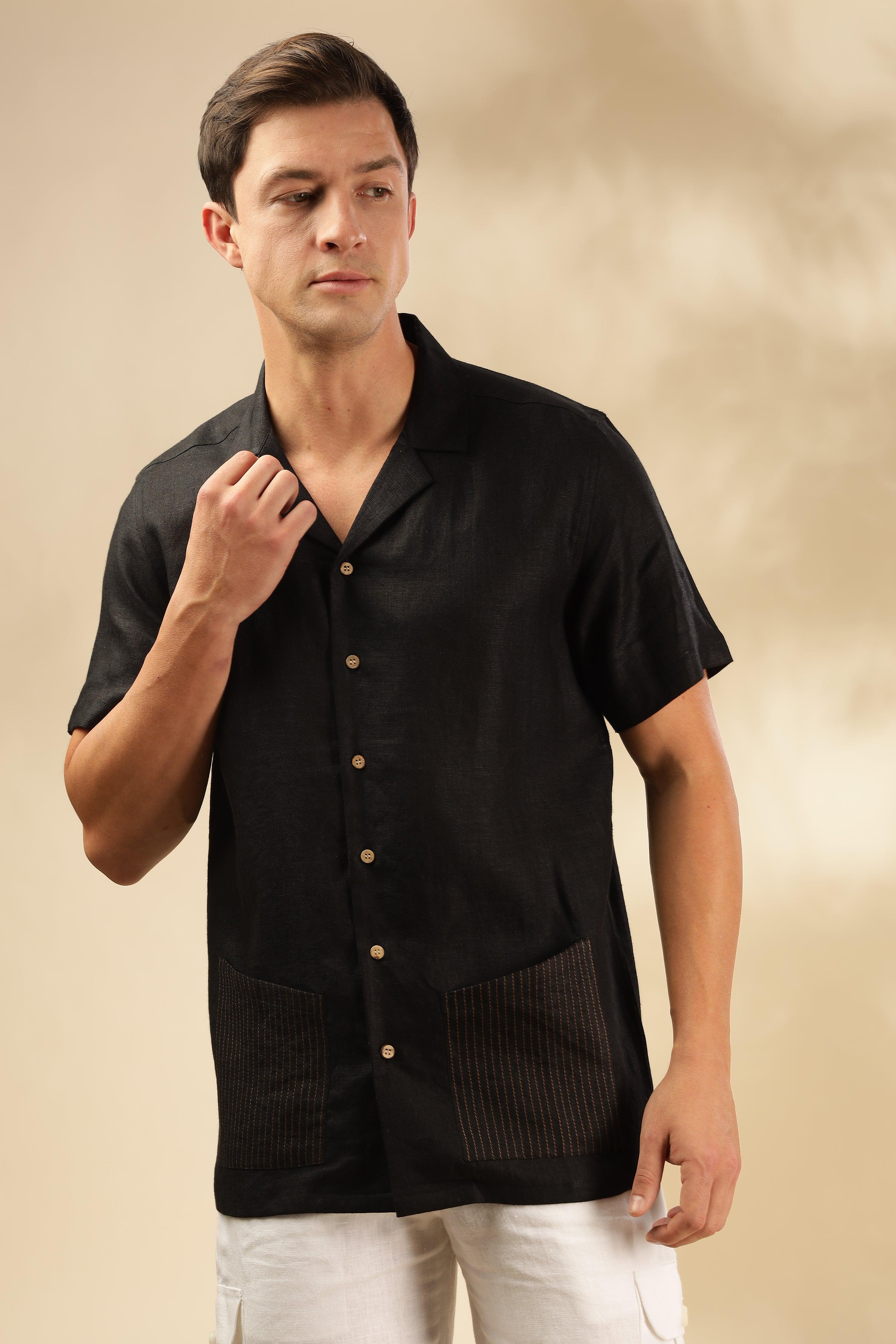 Sam - The Pure Linen Cuban collar shirt Black